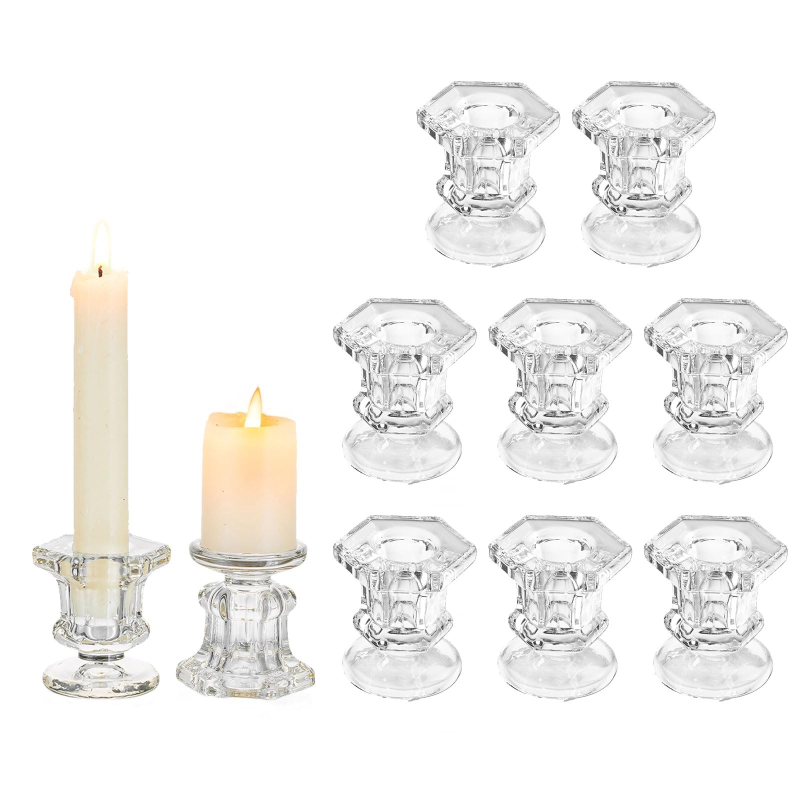 Bougeoirs en Verre Glasseam Support Transparent 10 Pcs Bougeoirs de Noël Salon Table À Manger Décoration De Mariage