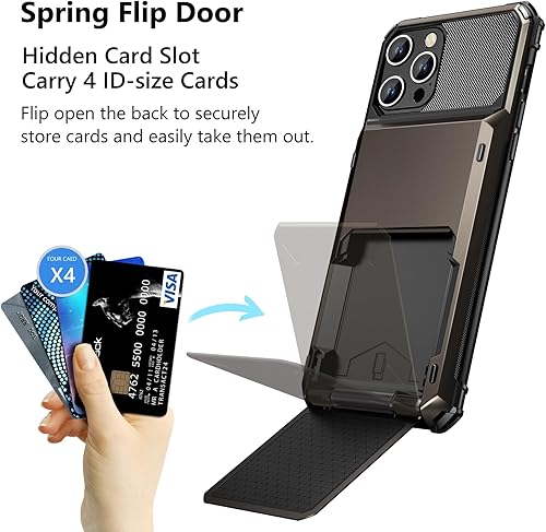 Miniatura 2 de Vofolen Funda para iPhone 15 Pro con soporte para tarjetas, funda de doble capa de 4 tarjetas, resistente a prueba de golpes, ranura para tarjeta