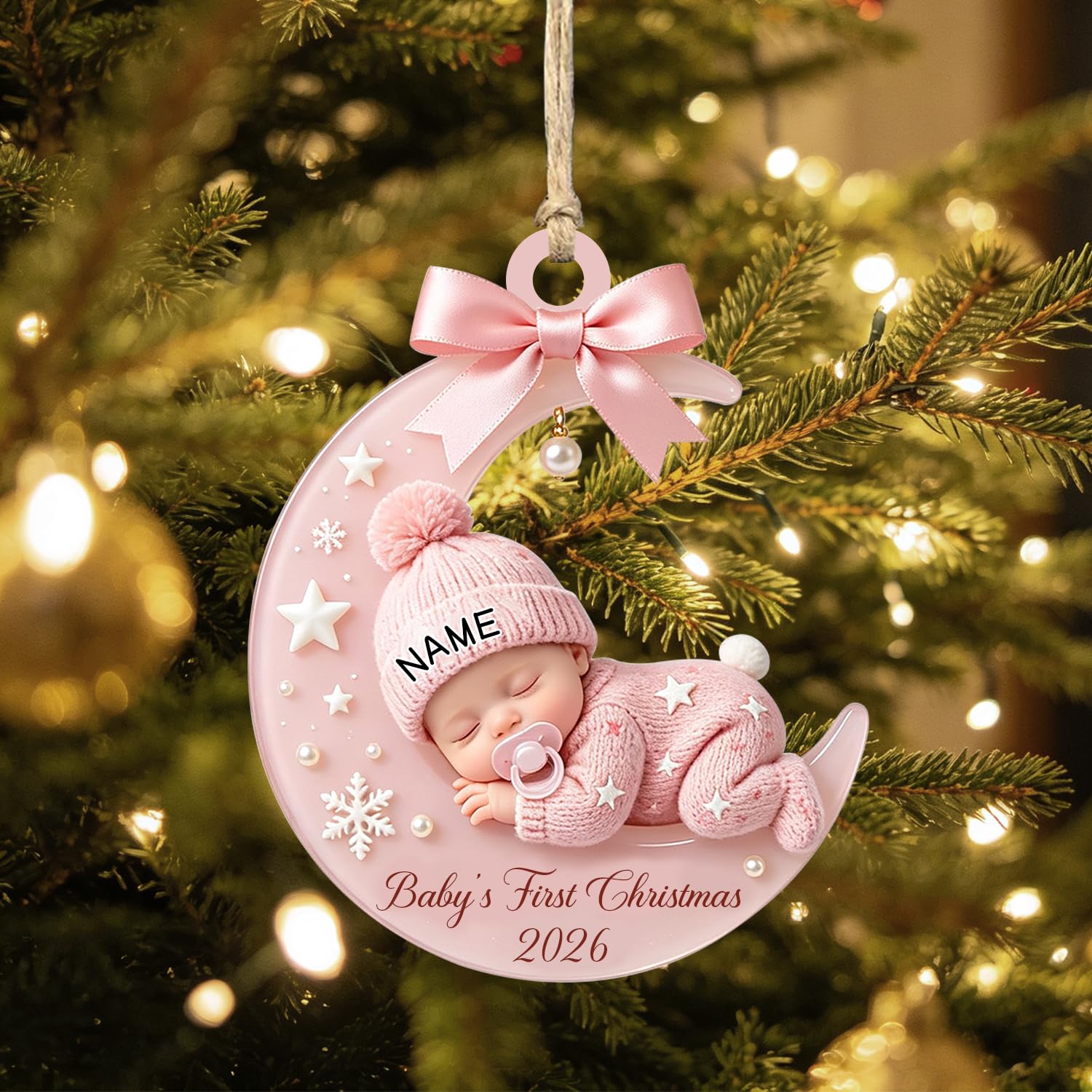 Personalized Babys First Christmas Ornament, Custom Name & Year Baby Boy Girl Ornaments for Christmas Tree Decoration, 2D Flat Baby Acrylic Ornament Newborn Keepsake Gifts for New Parents Family,08