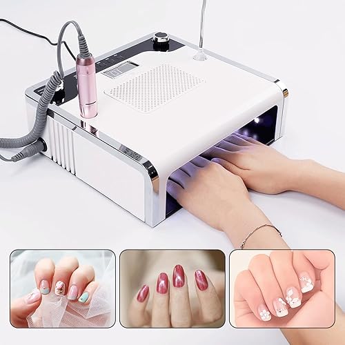 Miniatura 2 de Colector de polvo de uñas, aspiradora 4 en 1, colector de polvo con lámpara LED de uñas, 3 temporizadores, potente secadora de manicura, aspiradora,