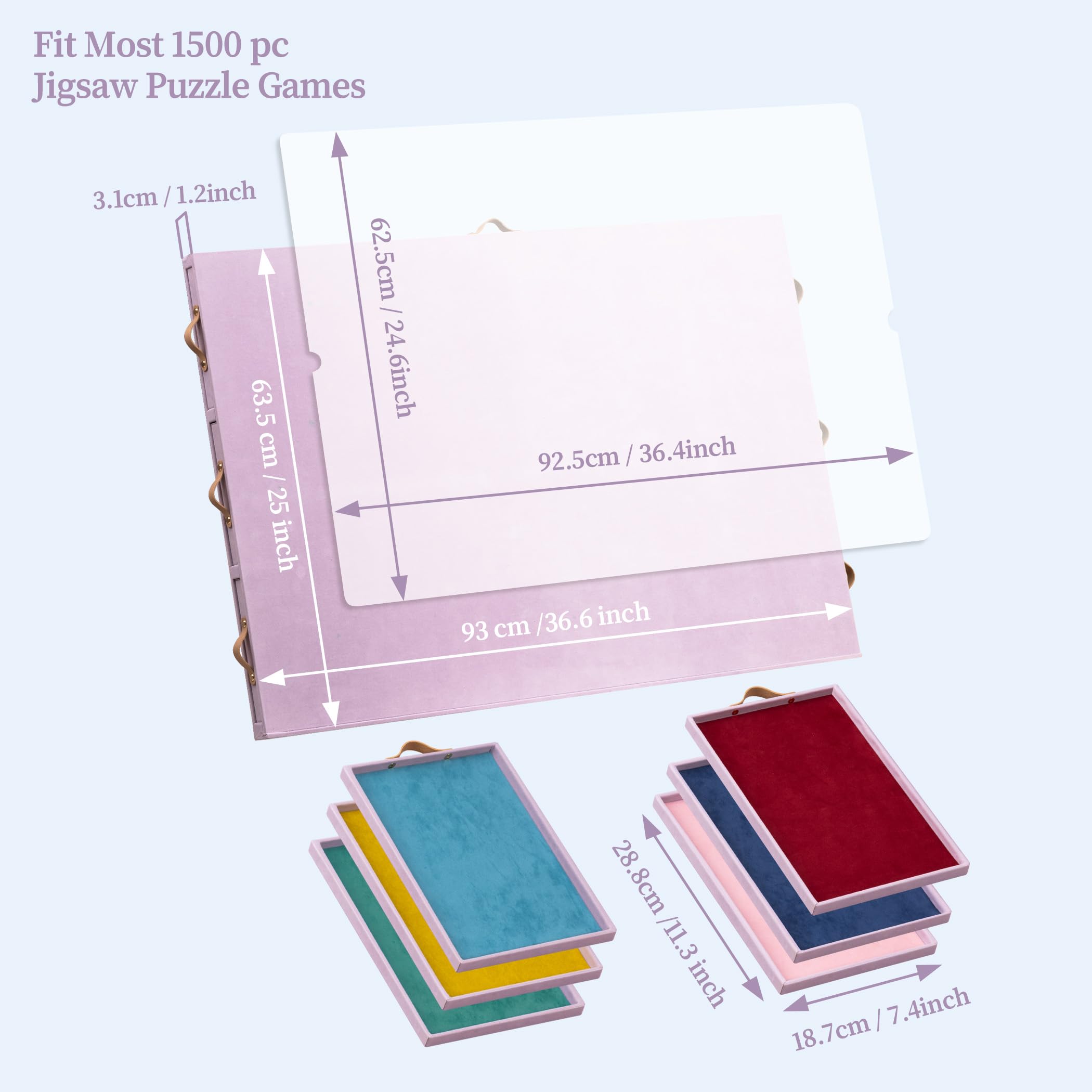Puzzletisch mit verstellbarem Ständer/Halterung und Abdeckplatte, tragbares Puzzlebrett, DREI Neigungswinkel und sechs Sortierboxen, rutschfeste Flanellmatte, fasst bis zu 1500 Teile