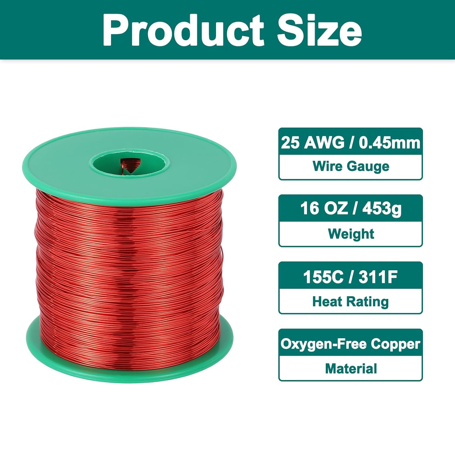 MECCANIXITY 25 AWG Magnet Wire, 25 Gauge Enameled Copper Wires 16 oz Magnetic Coil Wire for Transformer Motor Electric, F Grade 311 Fahrenheit (155 Celsius), Red,Green