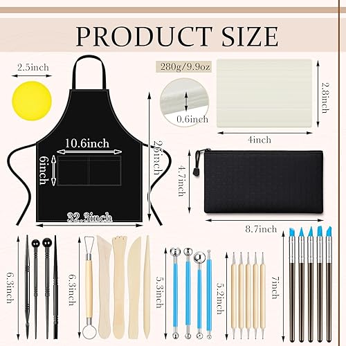 Miniatura 2 de Motionchic 31 herramientas de escultura de arcilla polimérica de cerámica, horno horneado, arcilla de cerámica, 5 piezas de arcilla seca al aire, no