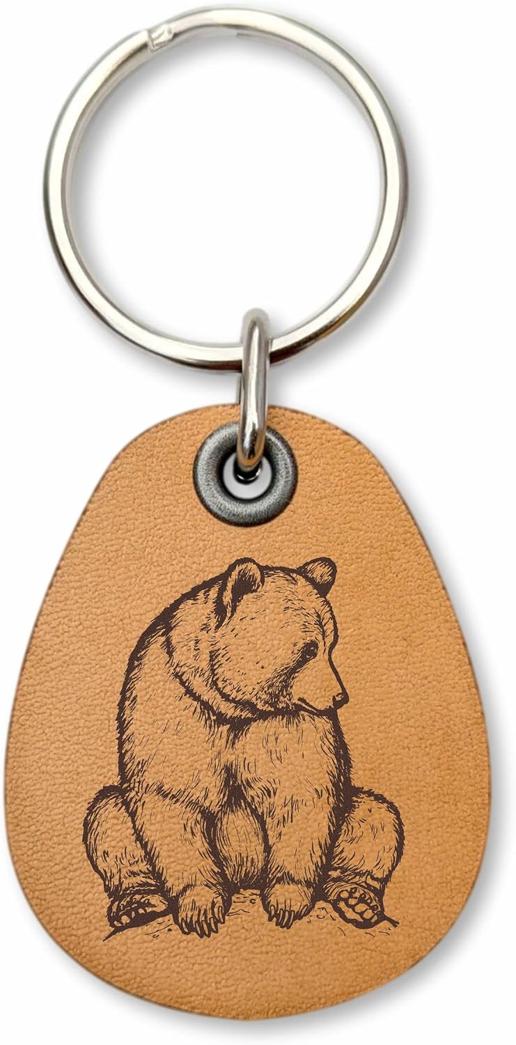 Amazon.com: ForLeatherMore - Sitting Bear - Genuine Leather Keychain ...