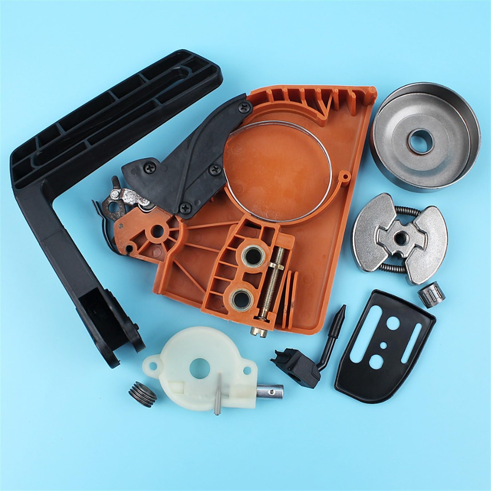 IWBR Cubierta de piñón de Freno de Cadena, Kit de Bomba de Aceite de Tambor de Embrague Apto for Husqvarna 136 137 141 142, Protector de Mango de Motosierra, Placa de Barra de Engranaje helicoidal