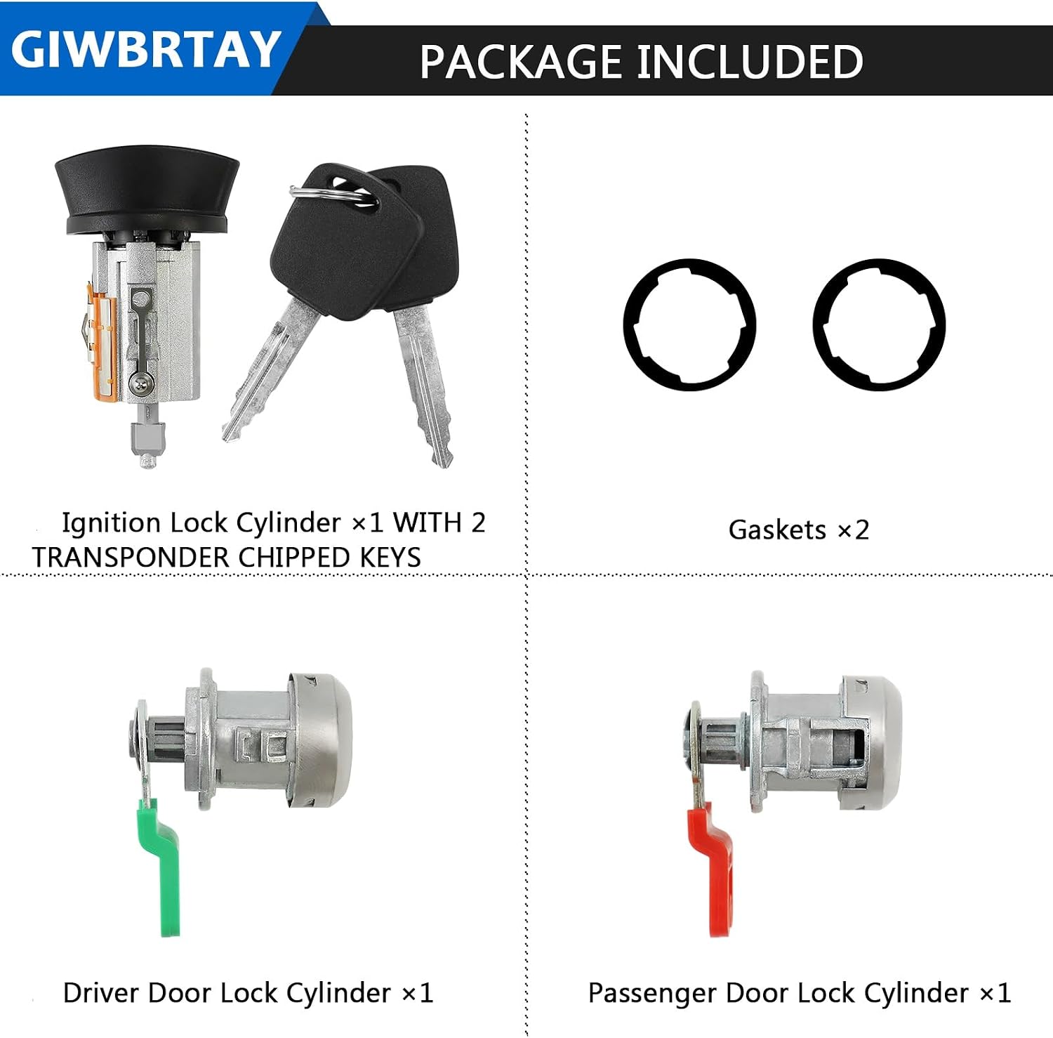 Ignition Lock Cylinder&Two Door Lock Cylinder 2 PATS Keys For Ford F150, F250, F350 1999-2003, F150 Heritage 2004, For Excursion 2000-2005, Expedition 98-2002, Navigator 98-02 PN: LC6177+DL5885+597638