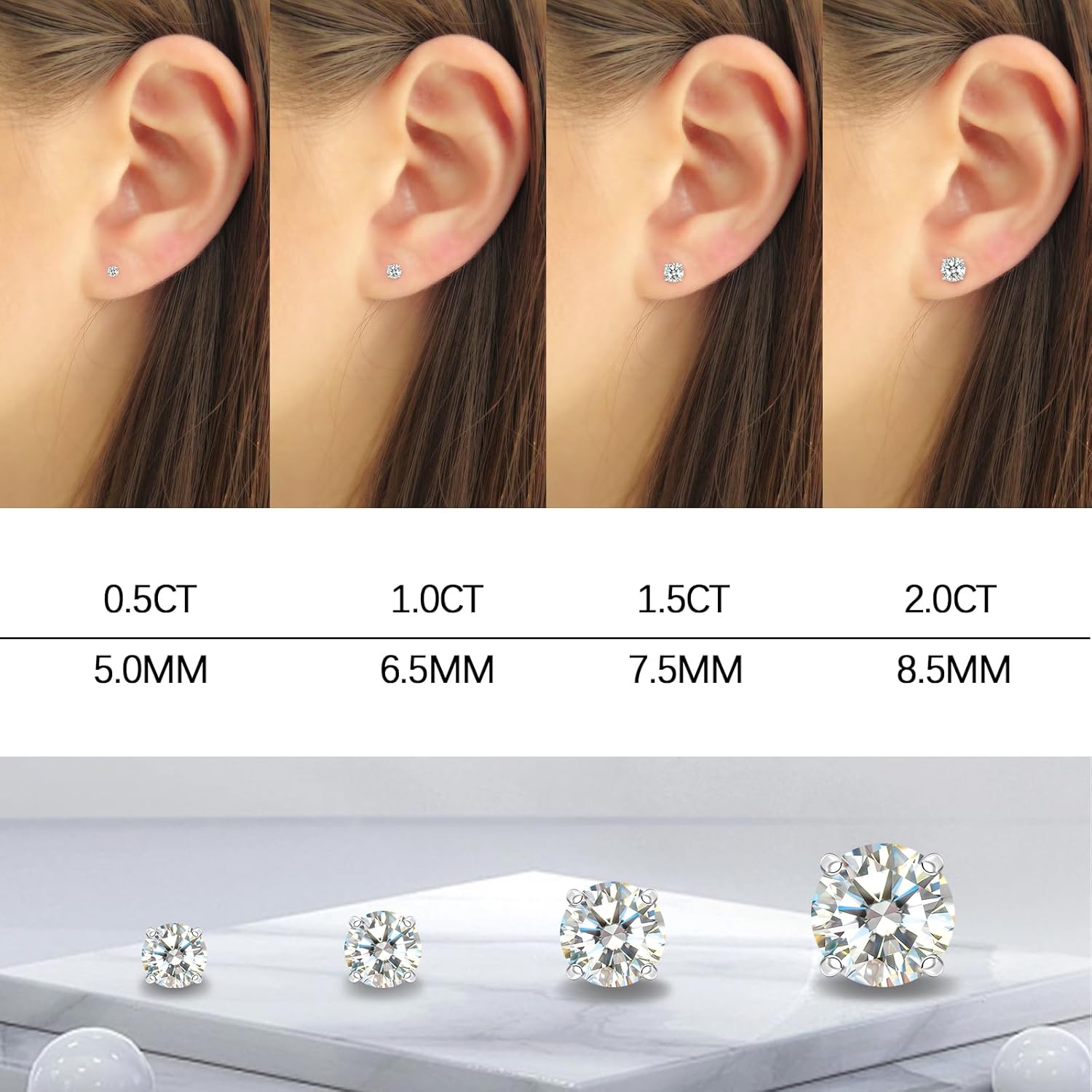 Moissanite Stud Earrings for Women, Lab Created Diamond Solitaire Earrings Gold Vermeil 925 Sterling Silver Jewelry Gift Women Men - Image 3