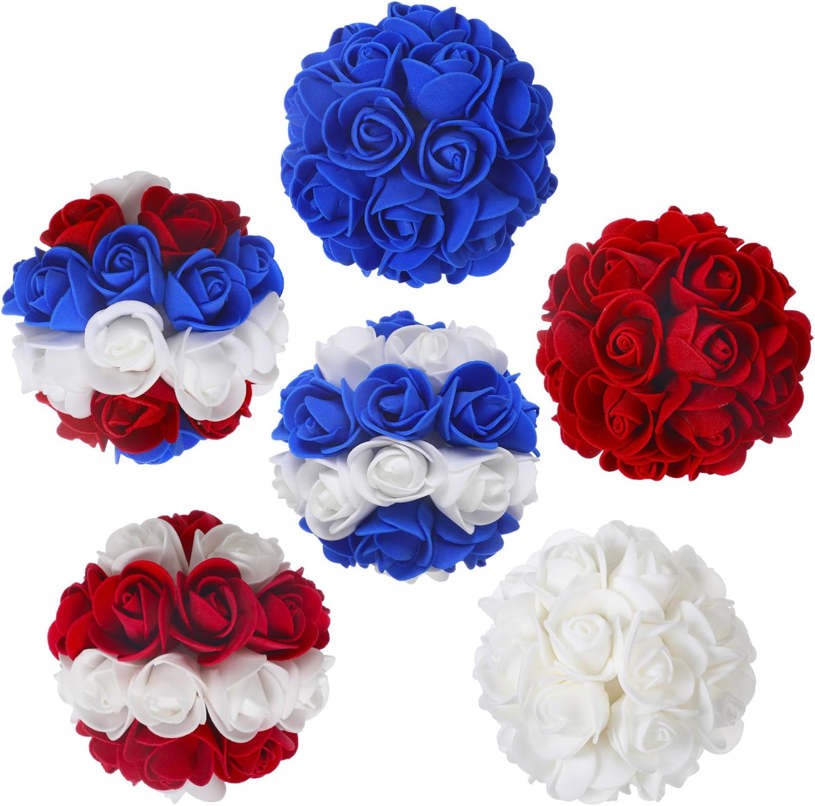 Maysing6 Pieces 3.5 Inch Veterans Day Flower Balls Patriotic Red White and Blue Decor Balls 4th of July Artificial Flower Balls Independence Day Decorative Balls for Home Craft Vase Bowl Filler
