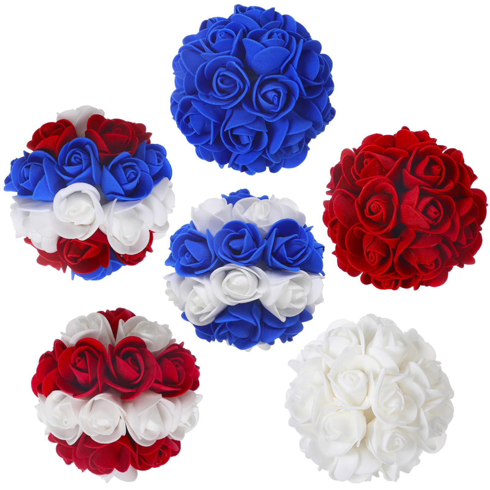 Maysing6 Pieces 3.5 Inch Veterans Day Flower Balls Patriotic Red White and Blue Decor Balls 4th of July Artificial Flower Balls Independence Day Decorative Balls for Home Craft Vase Bowl Filler