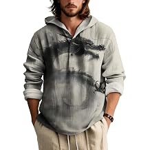 Mens Long Sleeve Print Shirt Stand Collar Button Down Lightweight Oriental Style Fashion Top for Spring Summer