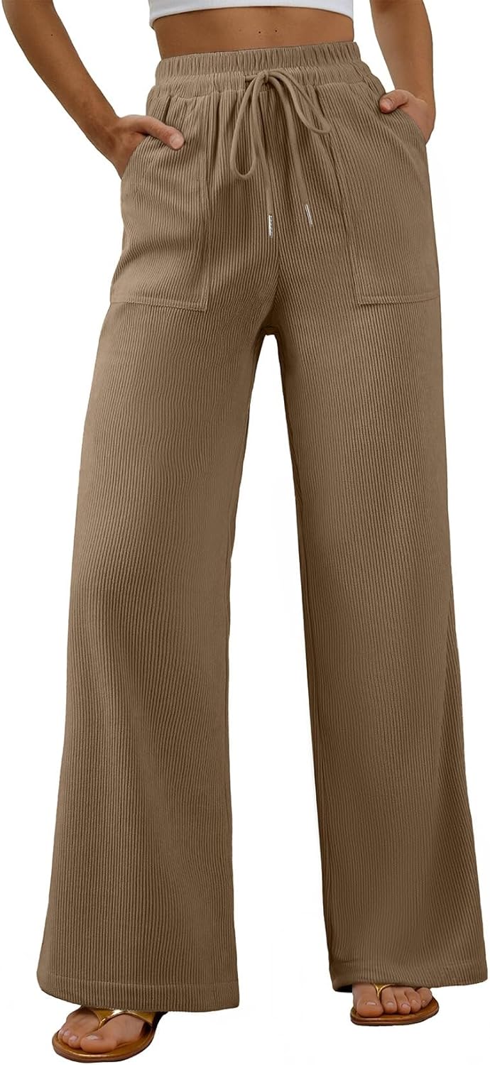 EVALESS Women Corduroy Pants Wide Leg Casual High Waisted Straight Leg Baggy Trousers