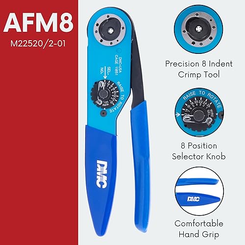 Miniatura 2 de DMC Herramienta de crimpado AF8, engarzado de 8 sangrías, calificada para M225201-01, rango de cables 12-26 AWG