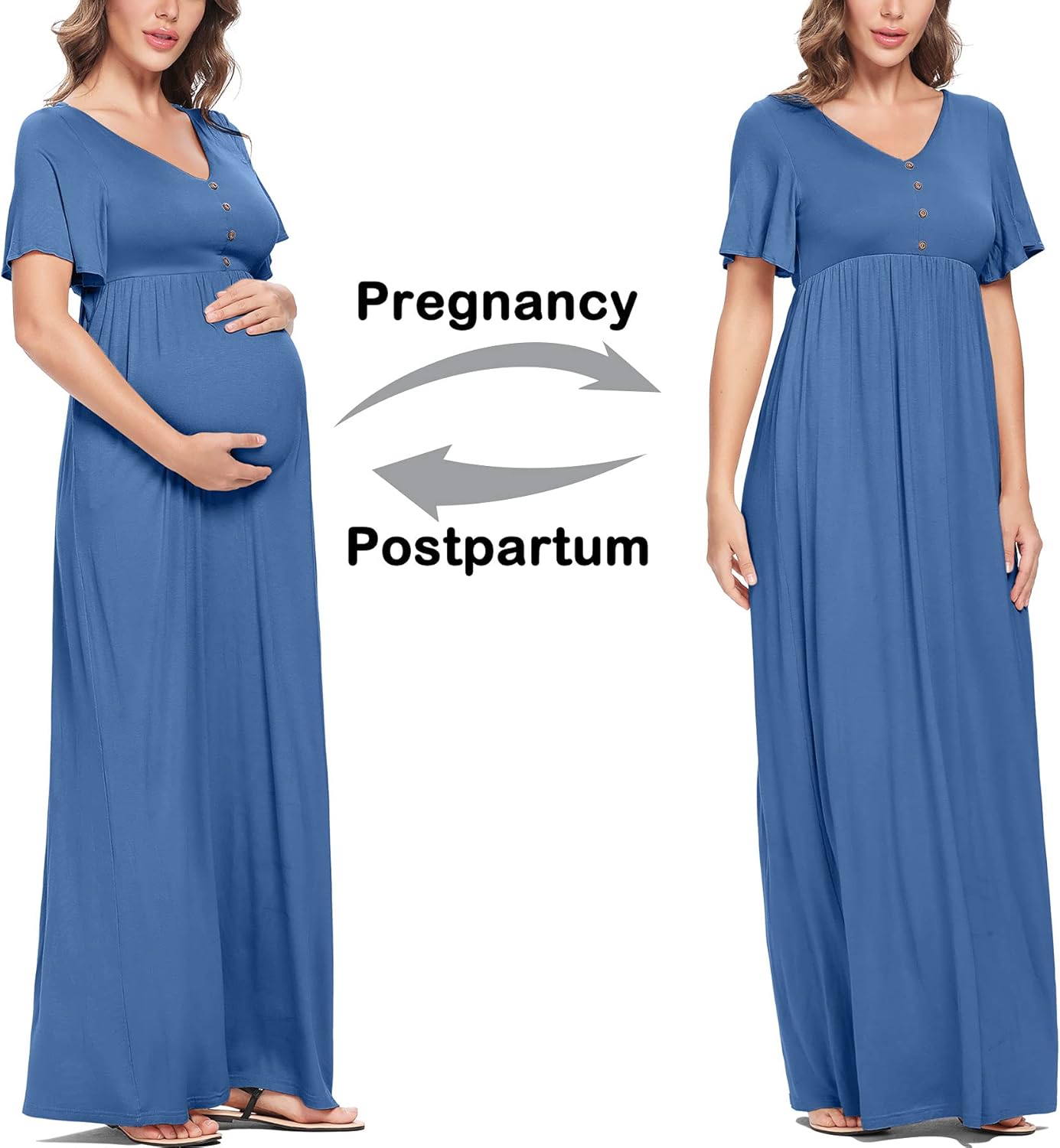 Peauty Fall Maternity Dresses for Women Maternity Photoshoot Dress with Decorative Button Baby Shower Dress - Image 5