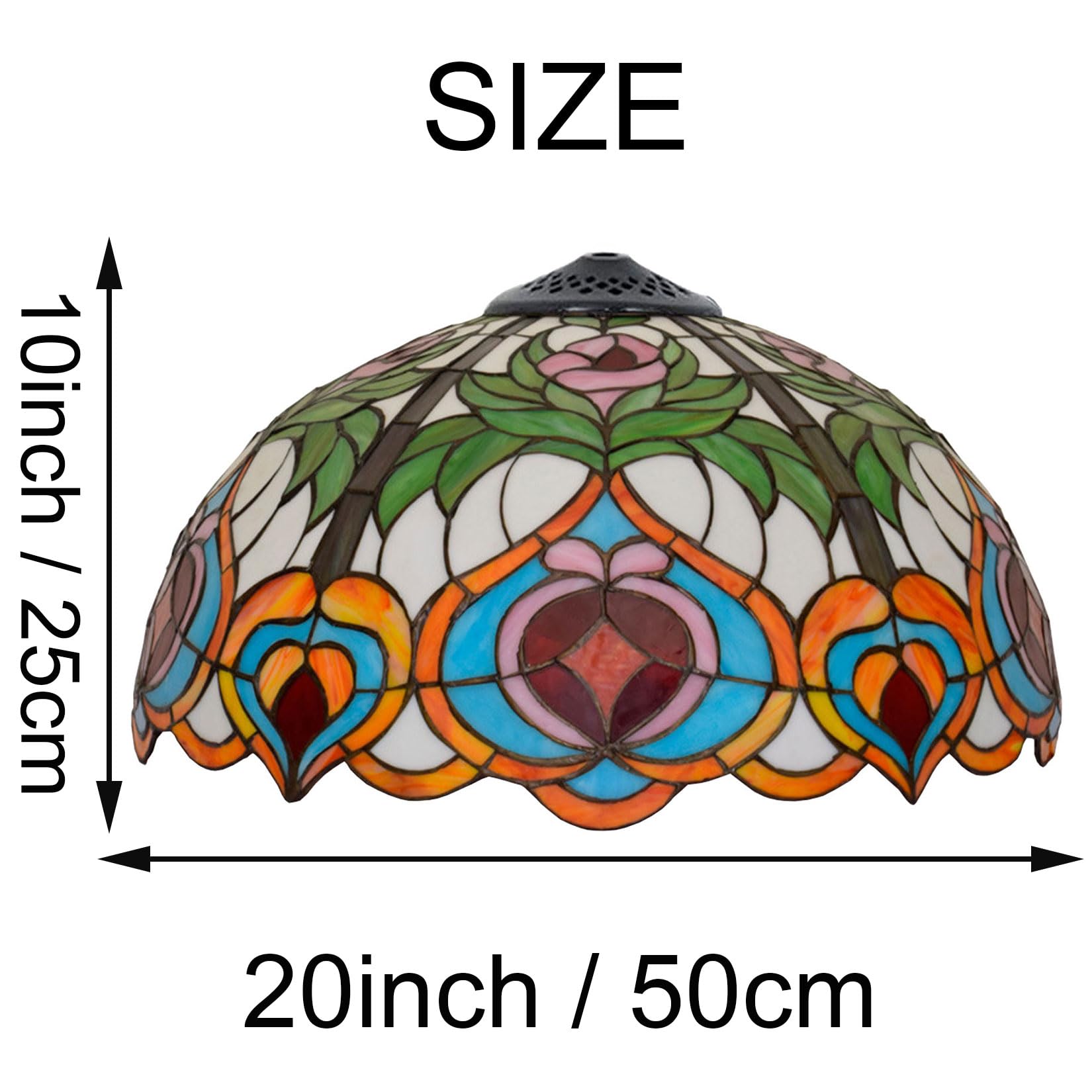 Wymiana abażuru lampy 50 x 25 cm witraż ważka róża winogrona barokowy styl abażur tylko z nasadką pasuje do lampy stołowej lampa wisząca lampa podłogowa oprawa sufitowa, brzoskwiniowy