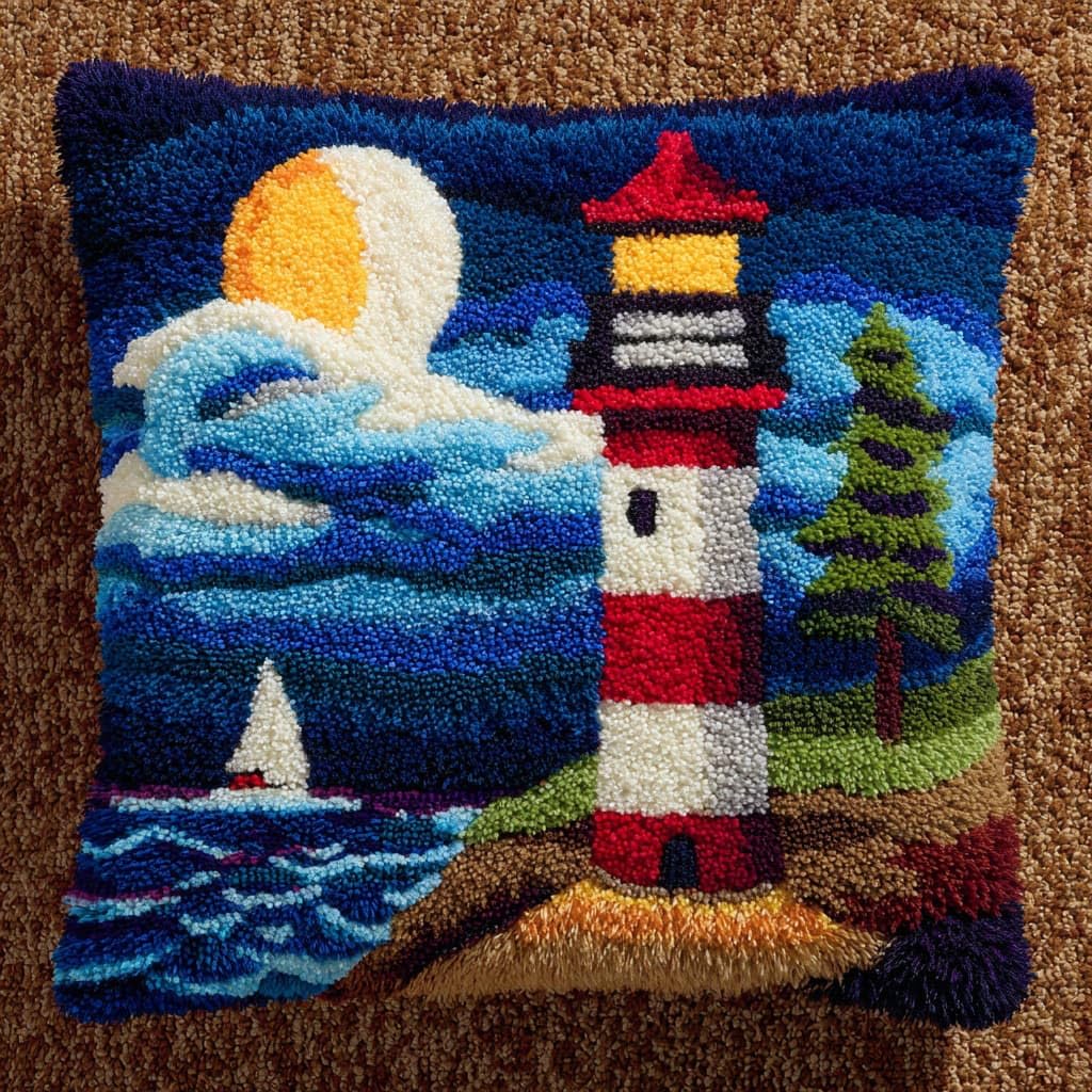 Henypt DIY Latch Hook Kits Cushions Pillow, Lighthouse