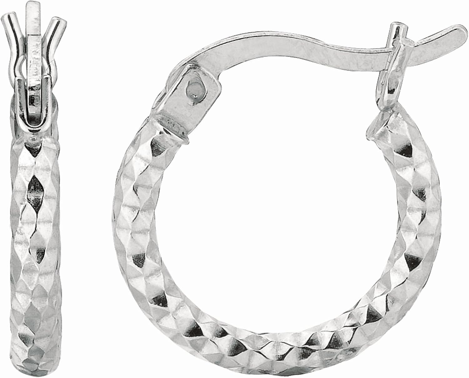 Ritastephens Sterling Silver Diamond-Cut Texture Hoop Hoops Earrings 2x12mm
