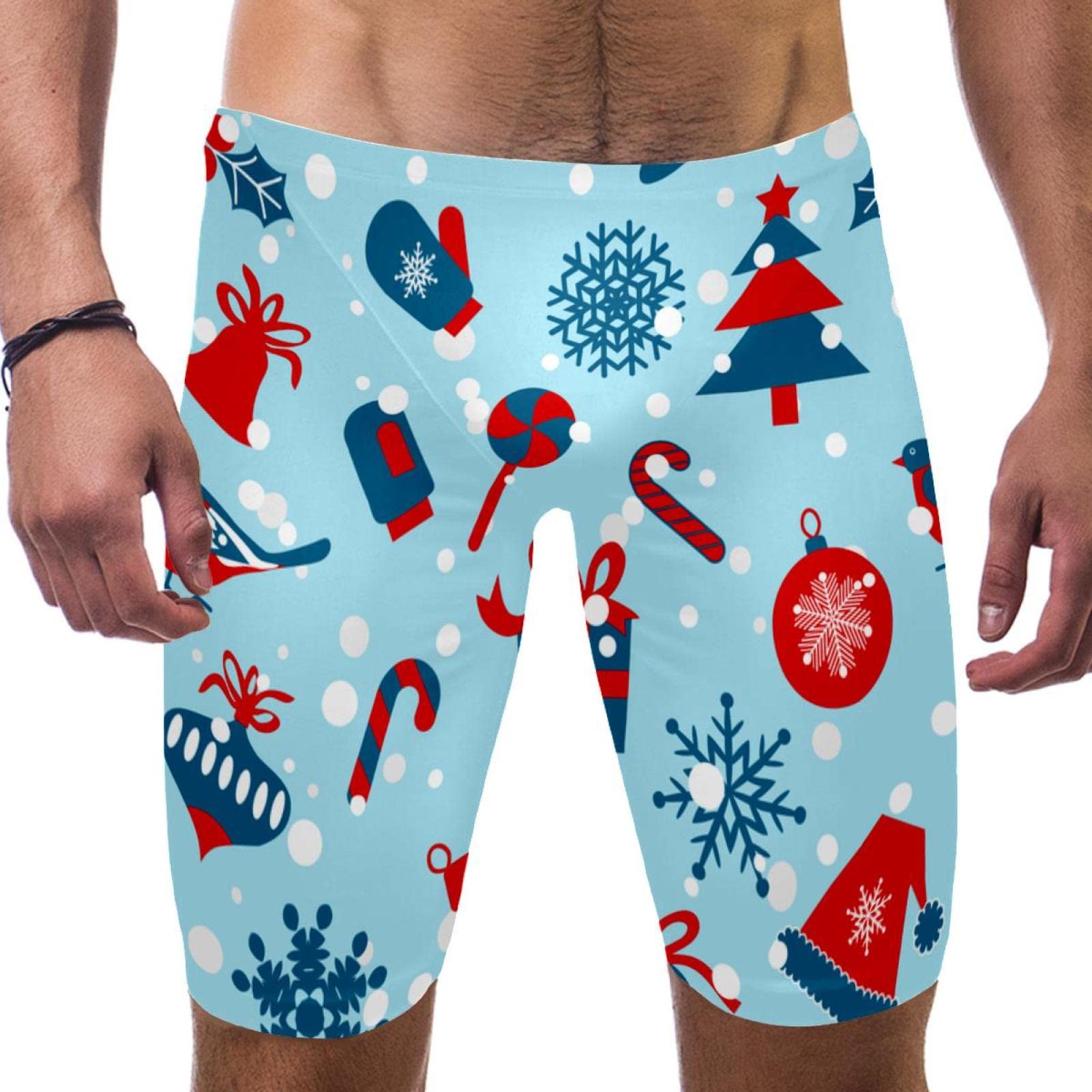 Hui Jin Shop Boys Multicolor Green And Red Christmas Elements 'S Swimming Jammers Swimming Shorts For Men's Swimming Trunks Tight