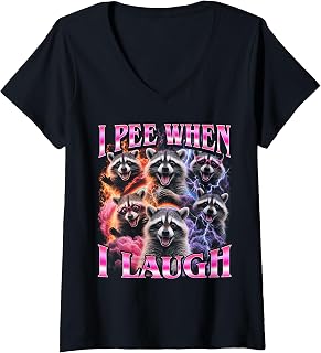 Women's I Pee When I Laugh Funny Bootleg Raccoon Men Women V-Neck T-Shirt