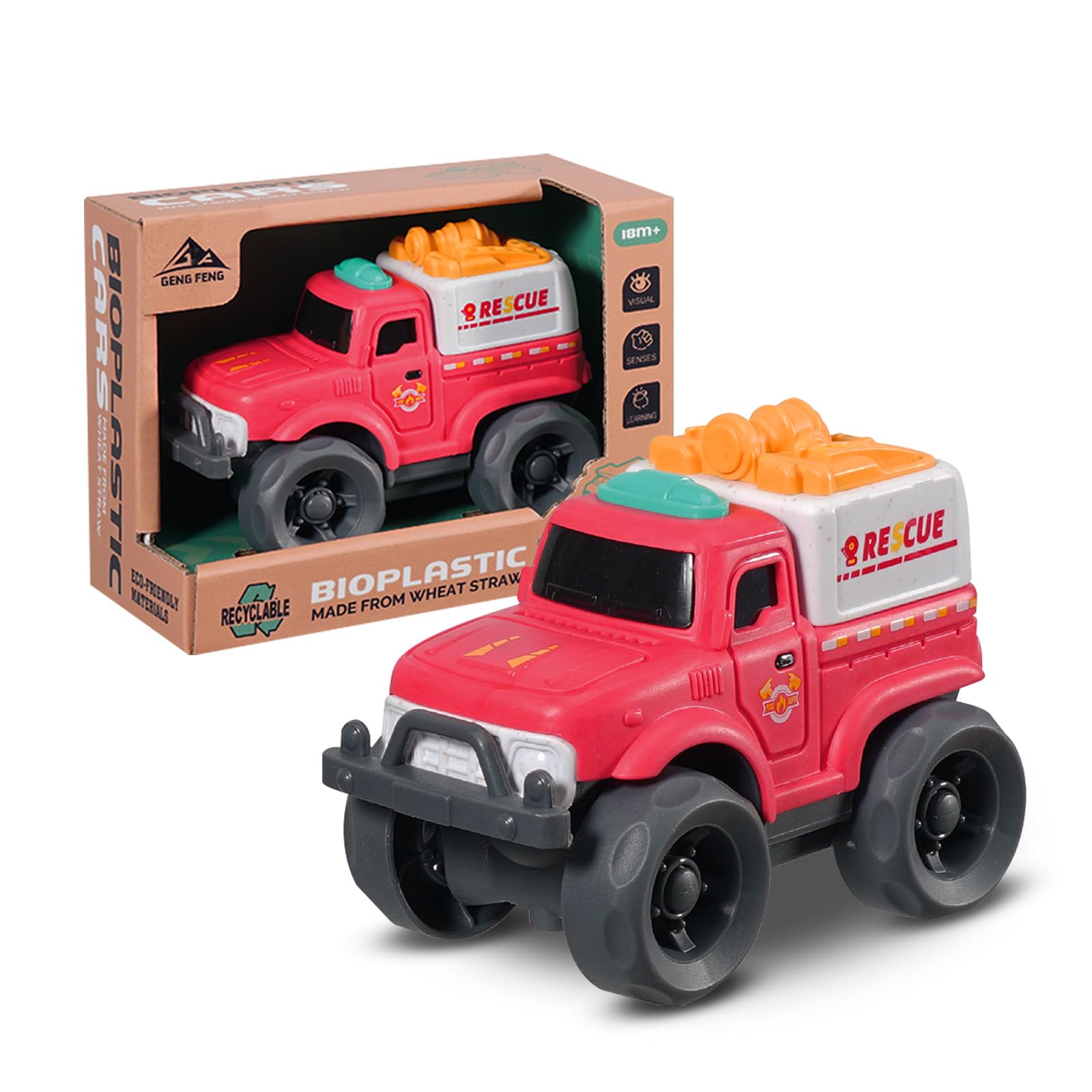 Cicili Toddler Car Toys for Boy Girl 1-3 Year Old, Red Rescue Truck, BPA Free, Phthalates Free, PVC, Recycled Plastic, Toddlers Toy for Fine Motor Skills, Birthday Gifts for Boys Girls