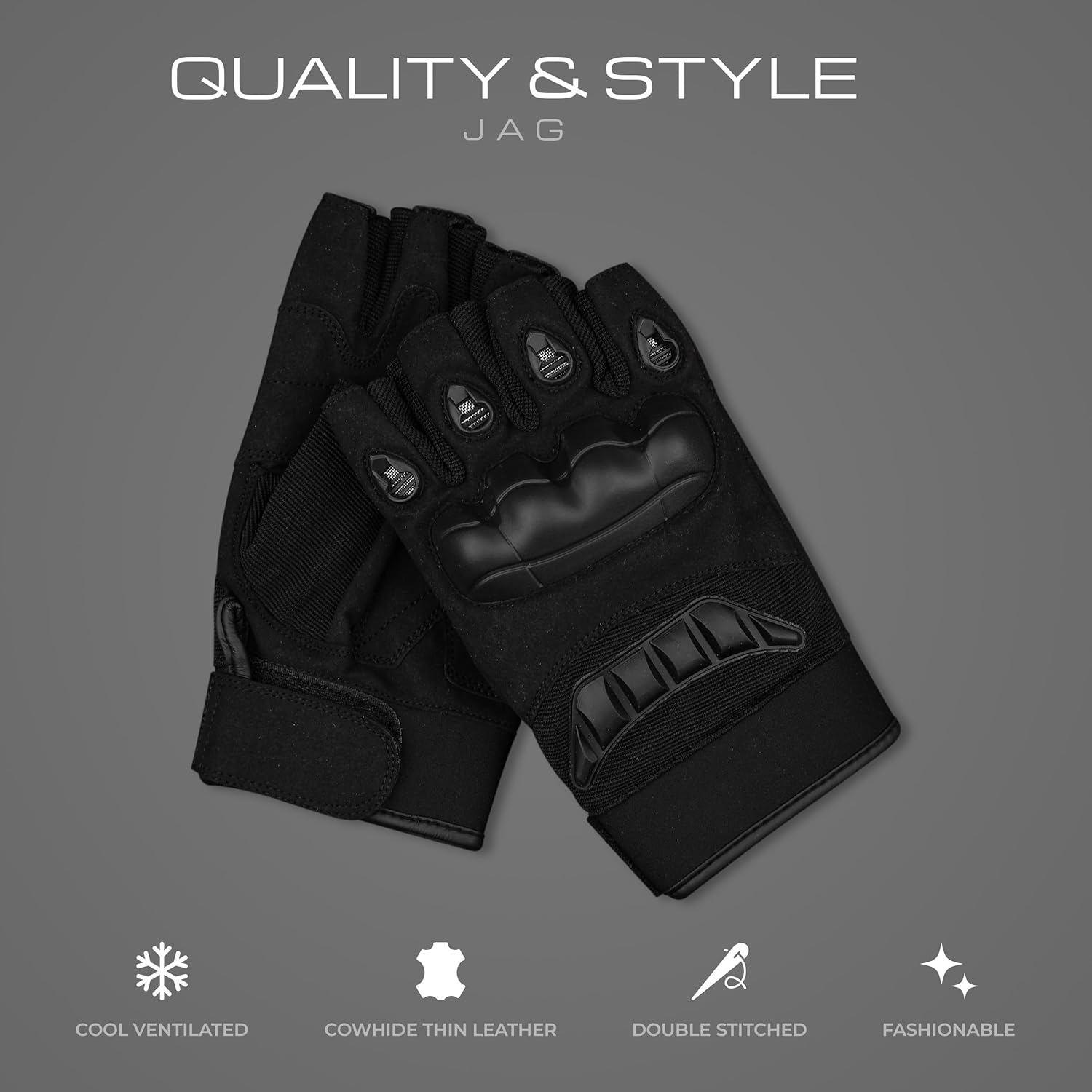 J.A.G. Fingerless Tactical Gloves for Men – Hard Knuckle Protection Half-Finger Gloves for Cycling, Airsoft, Hiking, Outdoor Work - Image 3