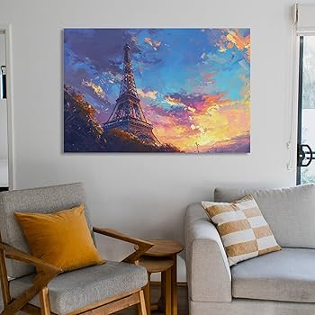 インテリア バリアート 風景絵画 壁掛けアート Amazon.co.jp: 絵画 パリのエッフェル塔の下で夕日を眺めるインテリア