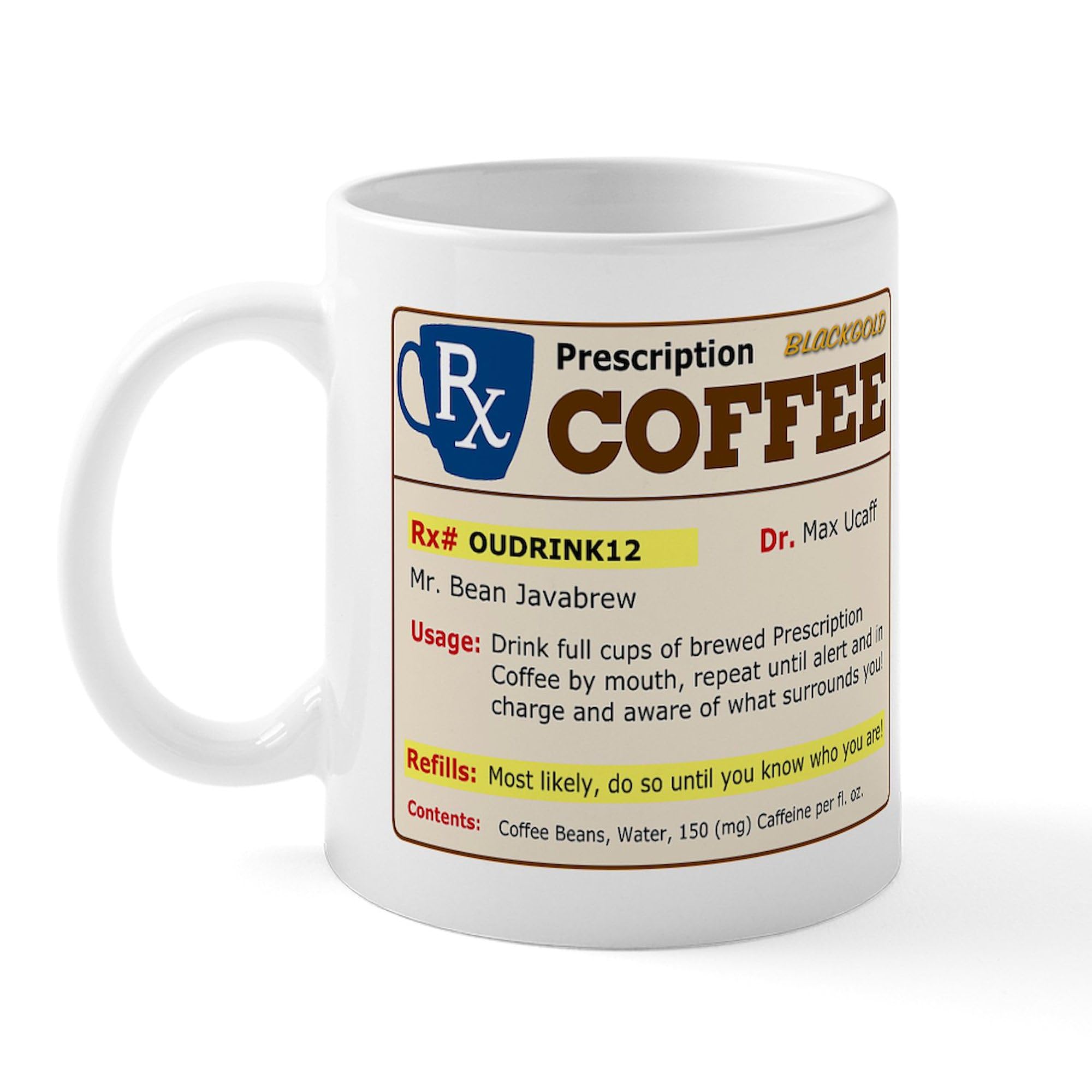 Amazon.com | CafePress Prescription Coffee Mug 11 oz (325 ml) Ceramic  Coffee Mug: Coffee Cups & Mugs