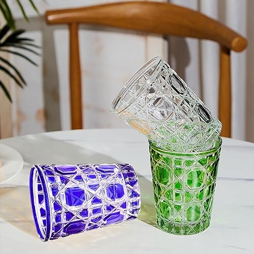 Miniatura 7 de Juego de vasos de whisky coloridos, vasos de bebida de 10.4 onzas, vasos de agua, 2 vasos de bar a cuadros dimensionales, juego moderno de vasos de