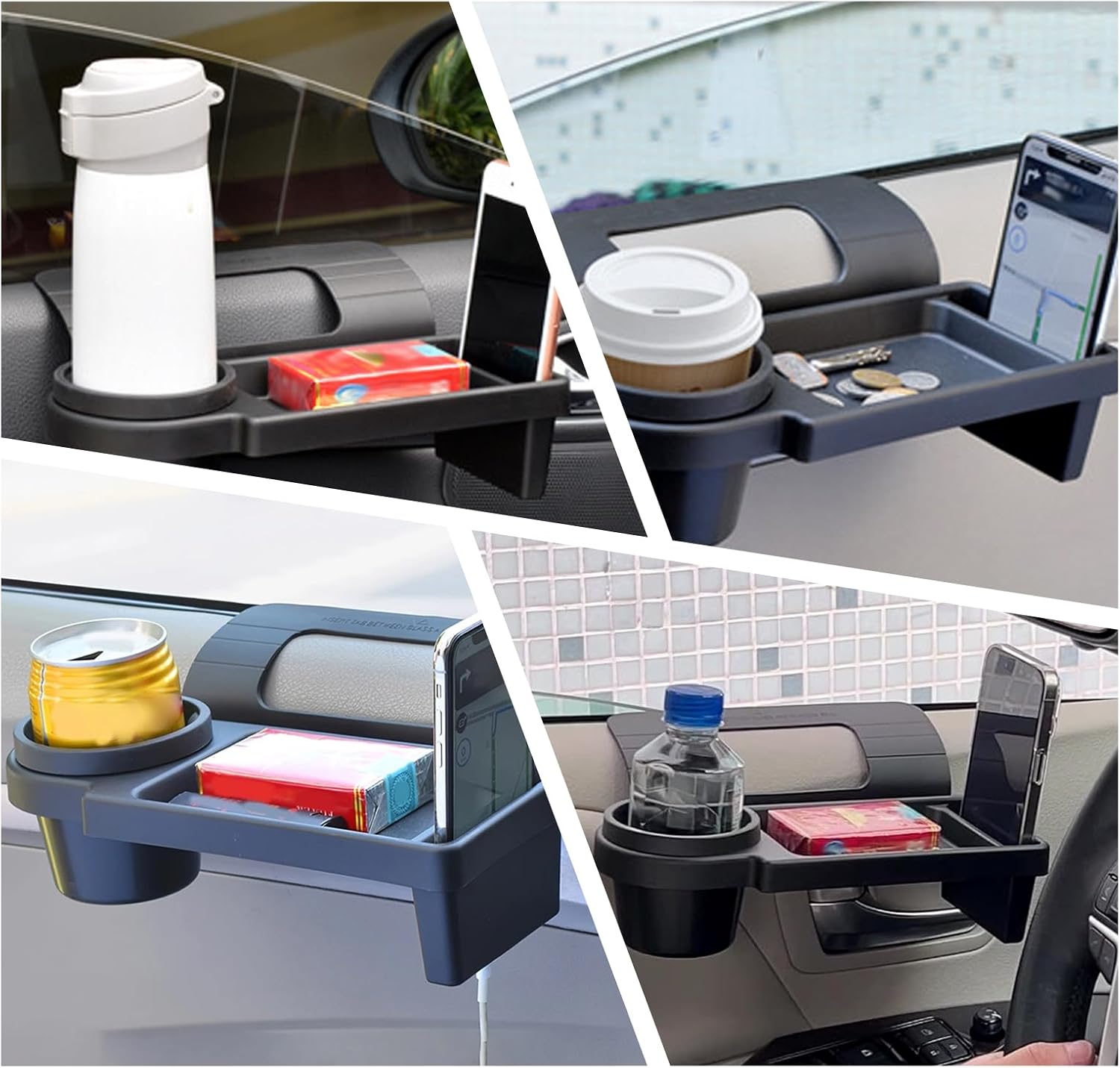 Car Cup Holder, Car Window Multifunctional Organizer, Vehicle Door Side Hanging Rack, Cell Phone Storage Box, Plug & Play Vehicle Storage with Sponge Pads, for Most Cars (Black #A)