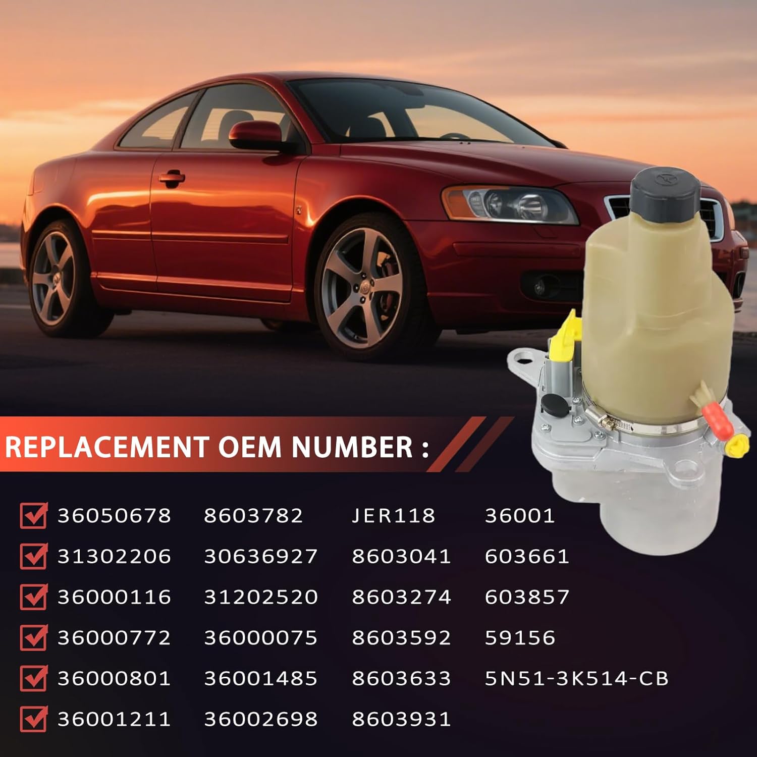 36050678 Electric Servo Power Steering Pump Fit for Volvo C30 C70 II S40 II V50 2004-2013 Replacement 36000116, 36000772, 36000801, 36001485