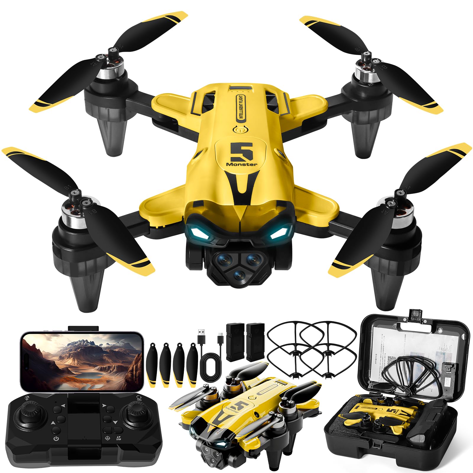 Dron Con Cámara 4K HD Para Principiantes, Dron Plegable, Motor Sin Escobillas, Flip 3D, Despegue/Aterrizaje 1 Botón, Modo Headless, Vuelo Waypoint, Regalo Para Niños O Principiantes, 2 Baterías