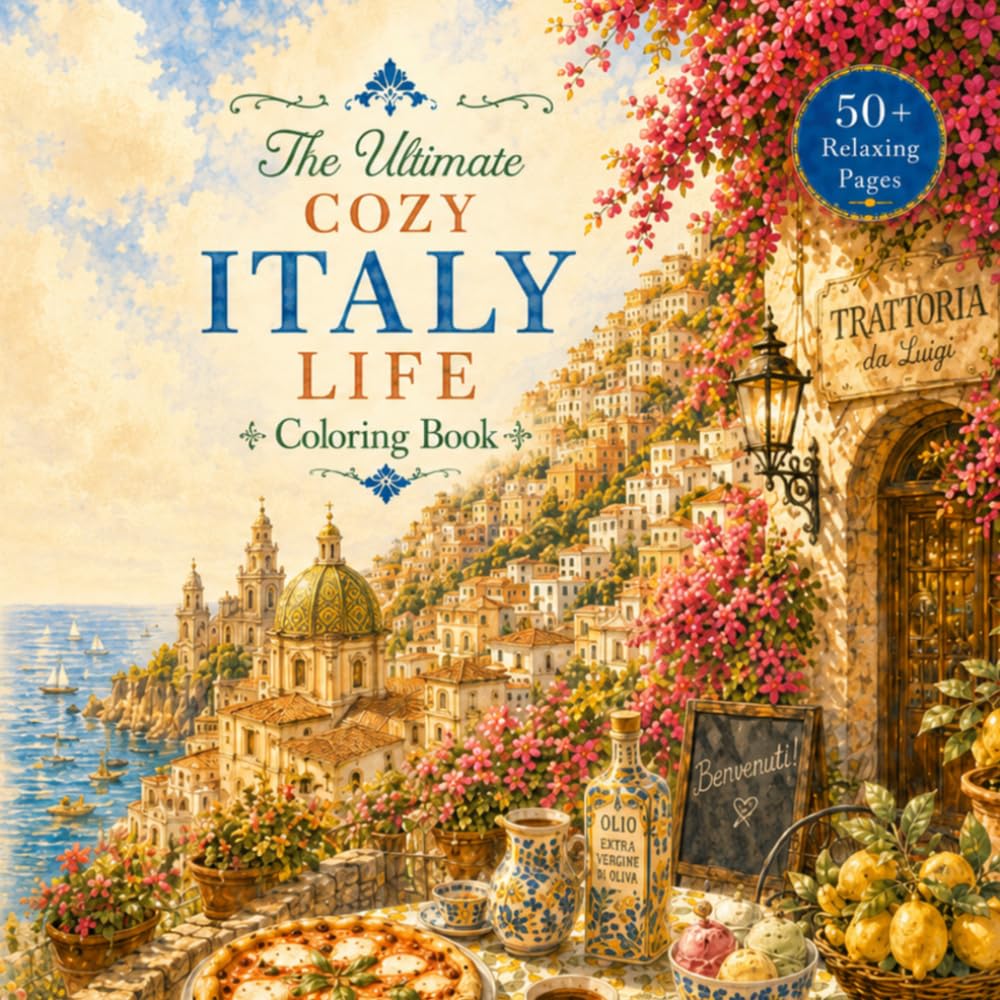 The Ultimate Cozy Italy Life Coloring Book: Relaxing Scenes of Italian Villages, Cafés, Villas, Seaside Towns, Pasta, Gelato and Slow Living for Adults and Teens