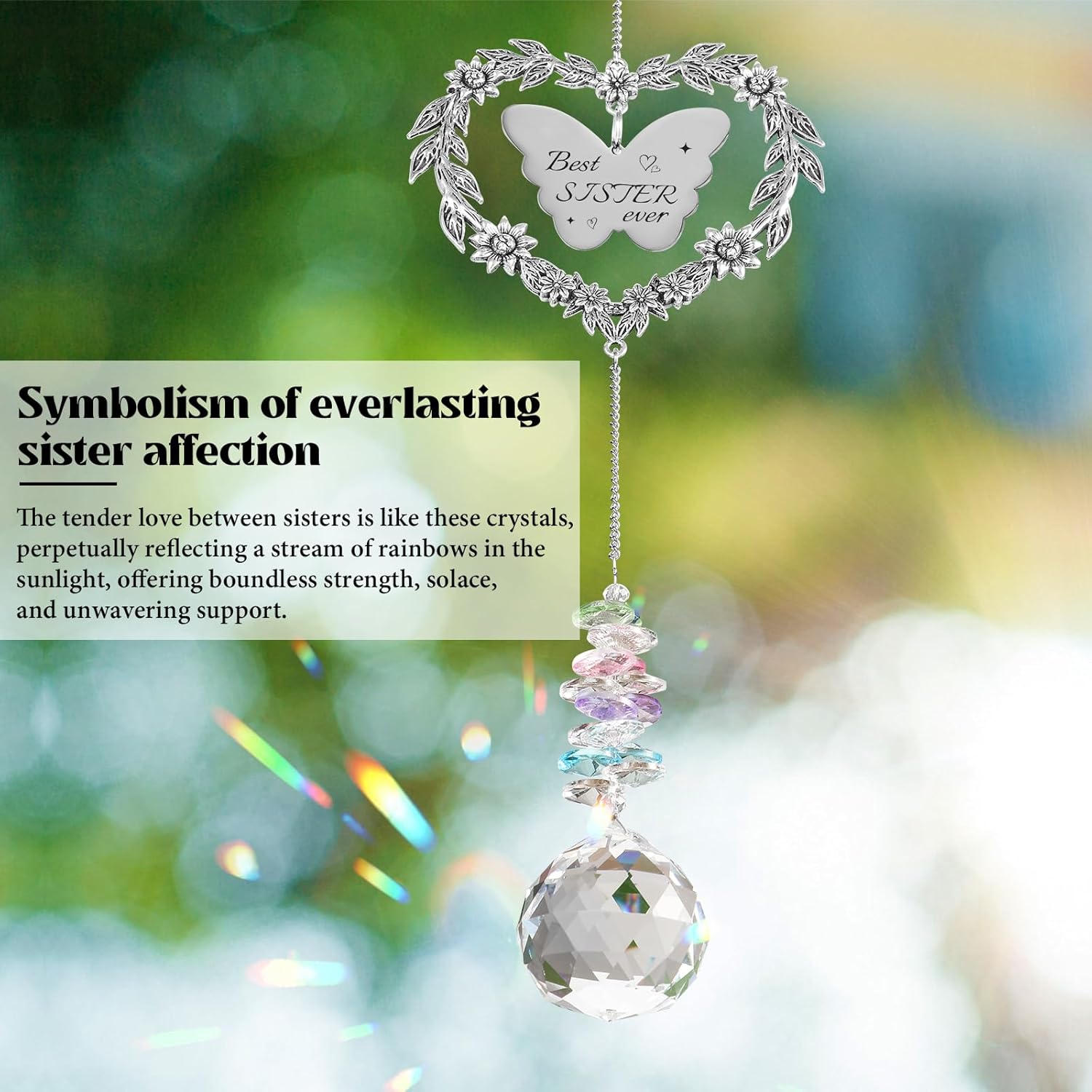 Suncatcher Gift for Sister Birthday, Best Sister Ever Crystal Hanging Ornament, Unique Sun Catcher for Indoor Windows, Heart Shaped Rainbow Maker - Image 6