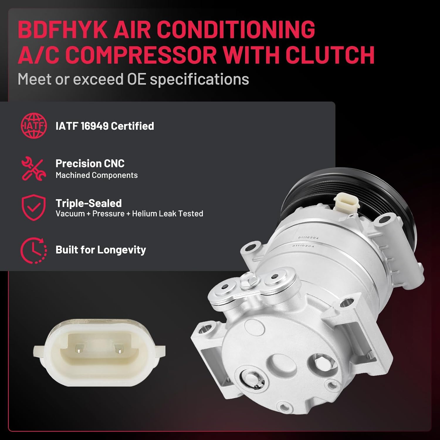 BDFHYK 19188298 Air Conditioning A/C Compressor with Clutch Compatible with Chevrolet Astro V6 4.3L 1996-2005, Compatible with GMC Safari V6 4.3L 1996-2005