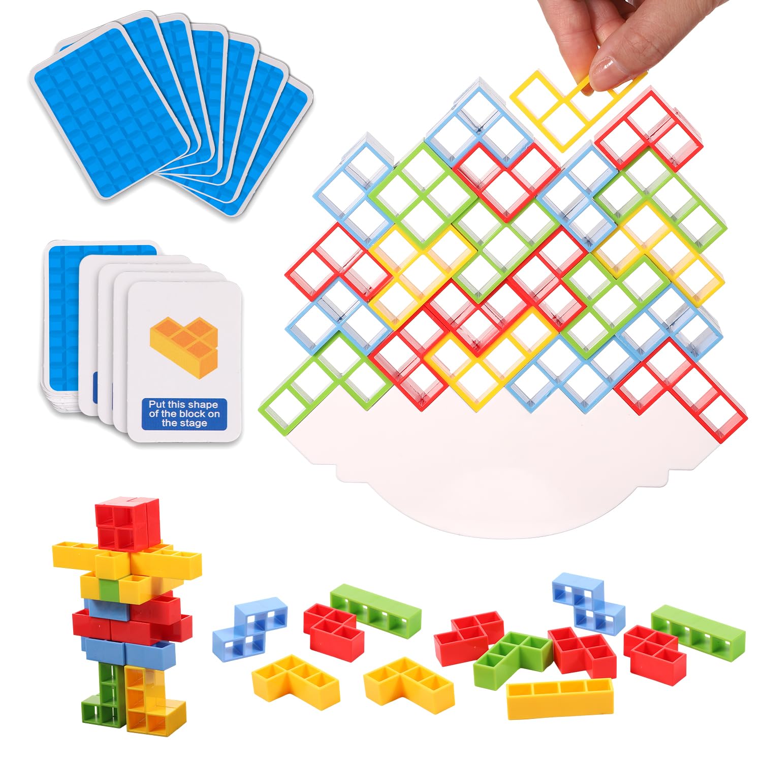 TOYMIS 48pcs Tetra Tower Balance Stacking Blocks Game, Balance Blocks Stacking Game Set Board Games for Kids and Adults Board Games for 2 Players Home Games Parties Travel (Z05230)