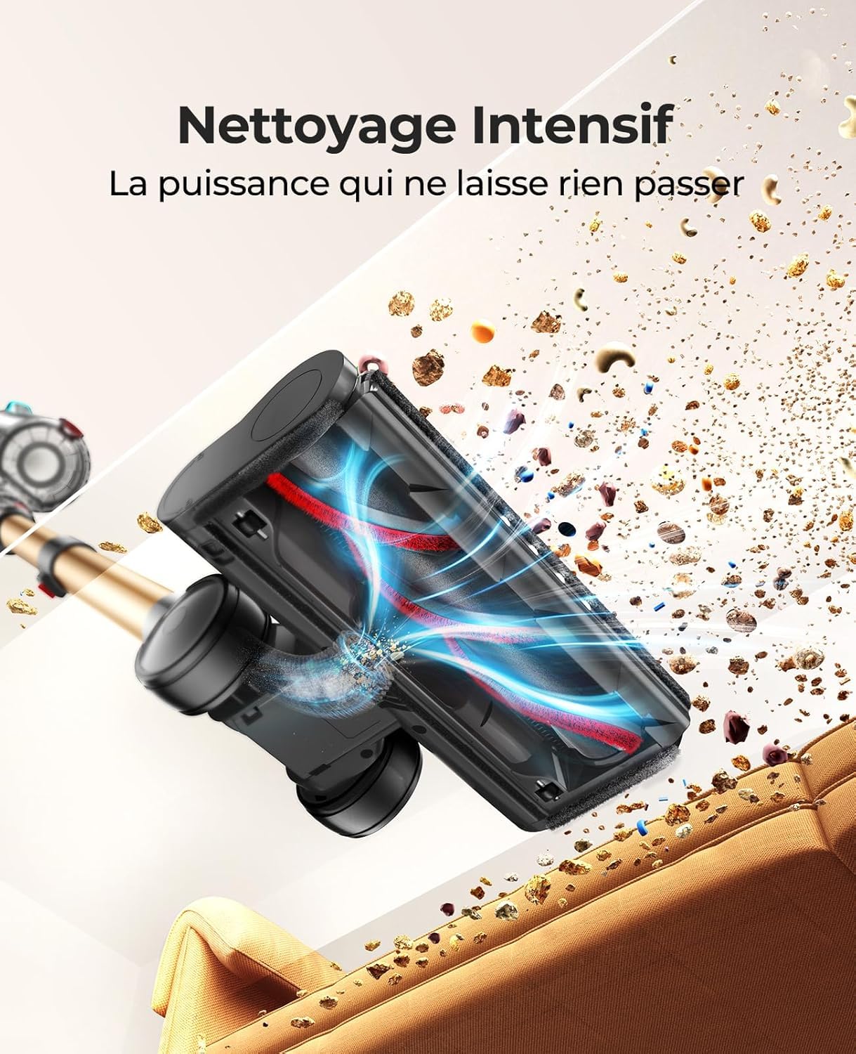 Fieety Aspirateur Balai sans Fil avec 2 Batteries, 130Min/50kPa/600W Aspirateur sans Fil Puissant, Tuyau Extensible, Brosse Canapé, Parfumé, Mode Automatique pour Sols Durs, Tapis, Animaux et Voiture