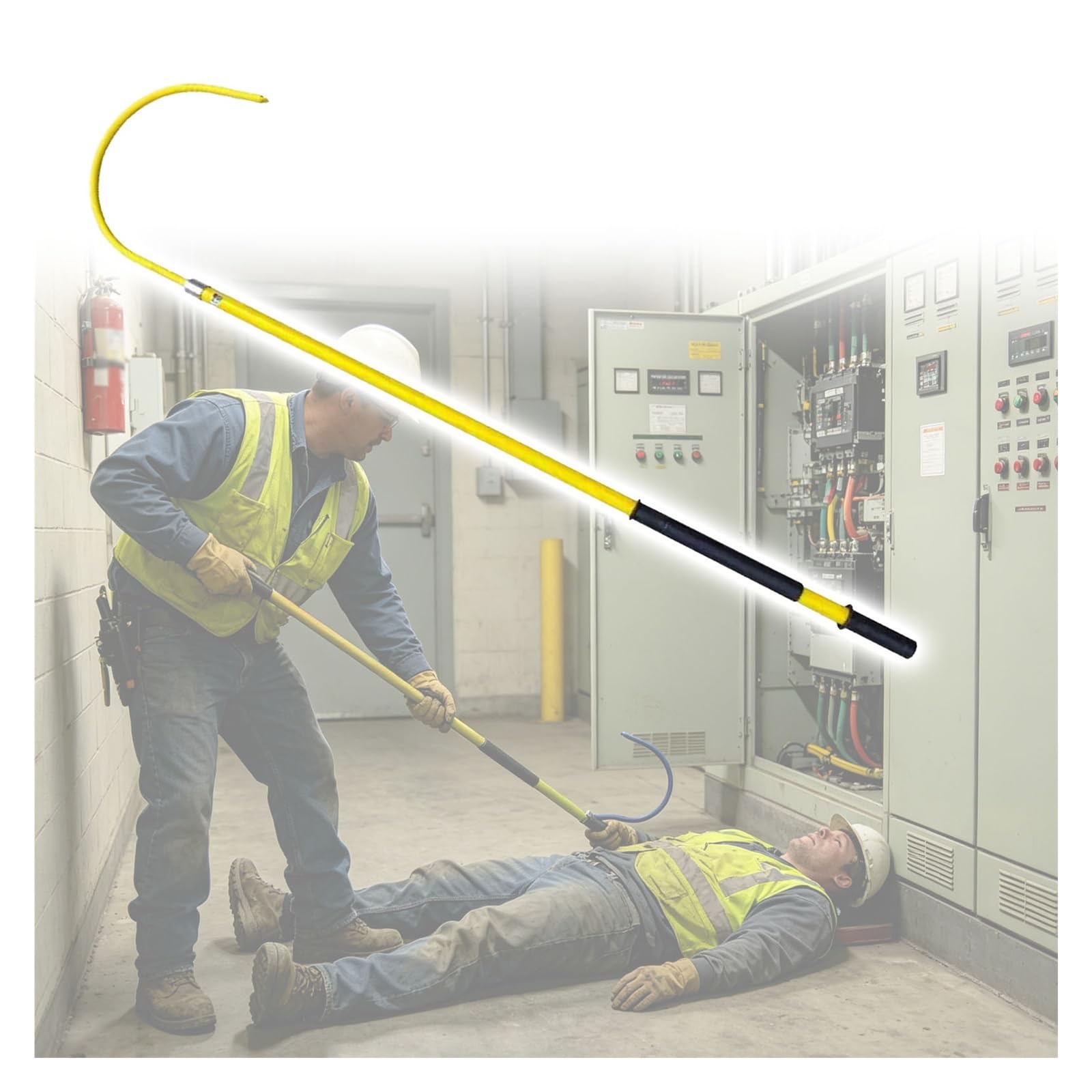Jyhhcys Yellow Insulated Rescue Hook For Electrical Safety, High Voltage Emergency Rescue Tool With Fiberglass Handle, Non-Conductive Utility Rescue Pole For Linemen Work(,1.5M(59In/4.9Ft)-35 Kv)