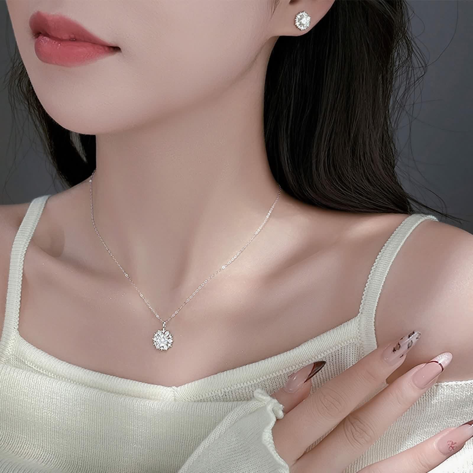 Collana Moissanite Donna, Collana Lunga Elegante Ciondolo Catenina Gioielli Oro Bianco 9K/14K/18K Fiocco di Neve 40+5cm