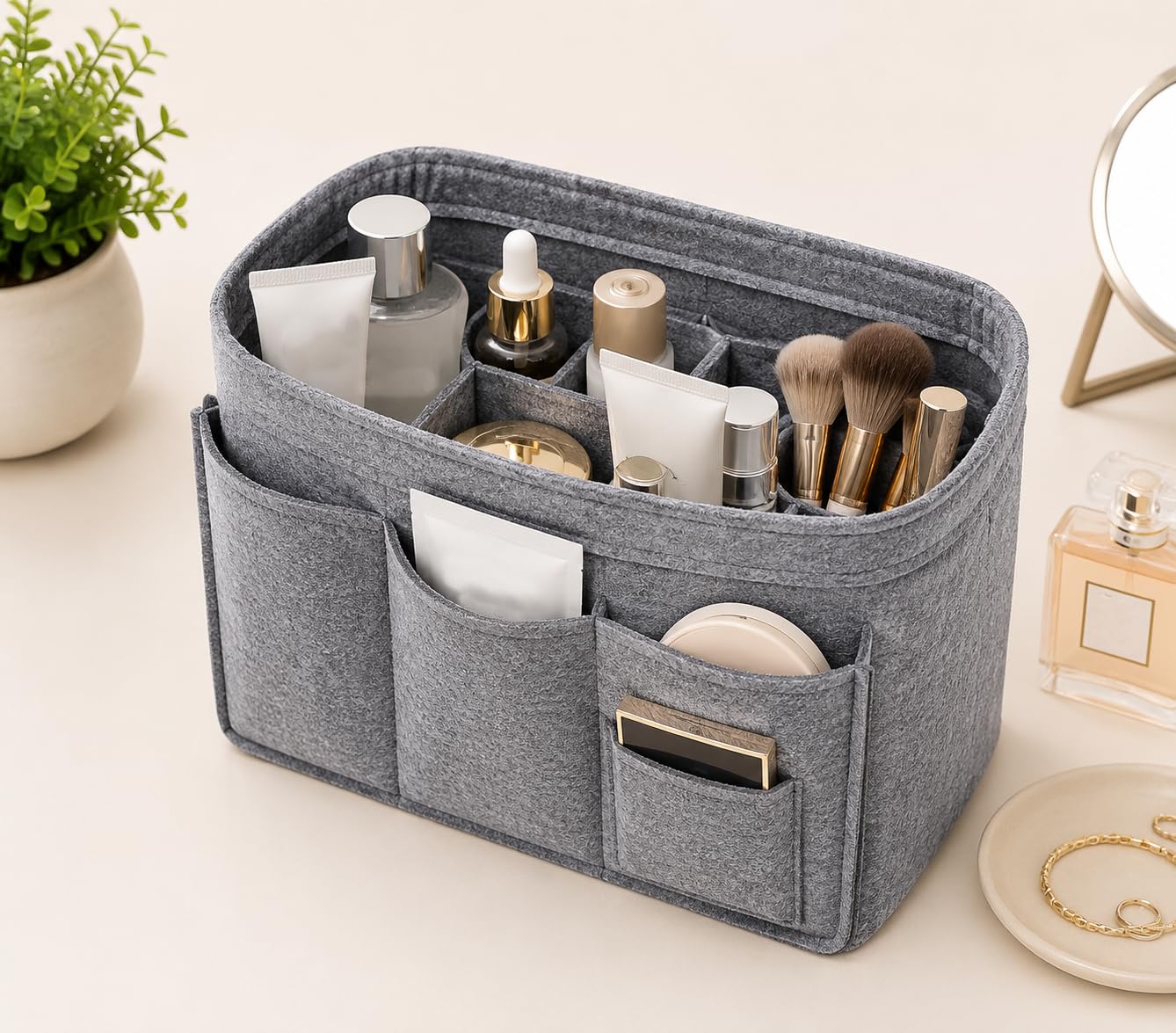 Advance Geotextiles Women Felt Purse Organizer Insert for Ladies Handbag, Tote, Hobo Bag Storage Purse Divider, Multiple Storage Compartment - Grey(8.85x4.5x5.5) inch (Small)-picture-32
