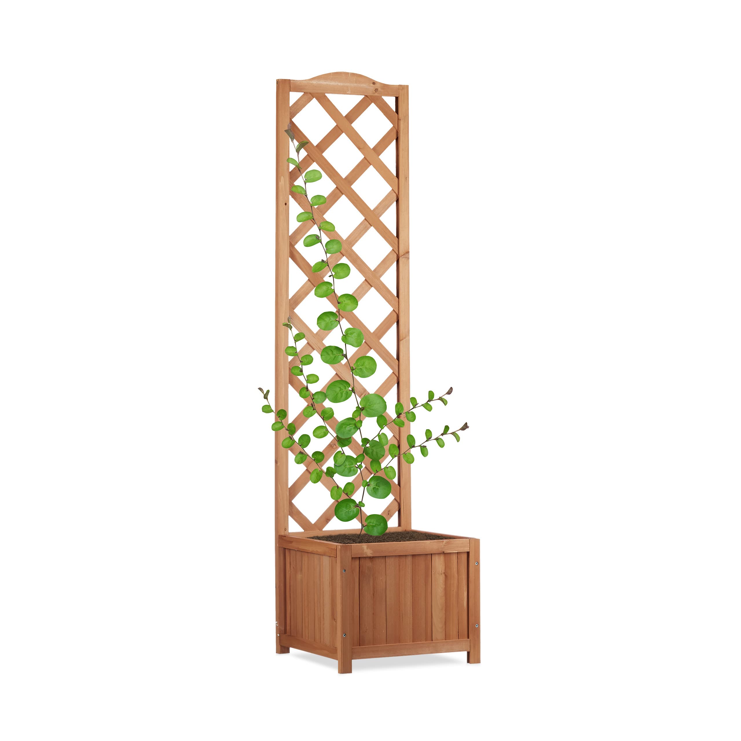 Relaxdays Jardinière avec treillis bac à fleurs treillage bois jardin pot plantes résistant 25 litres 150 cm, nature