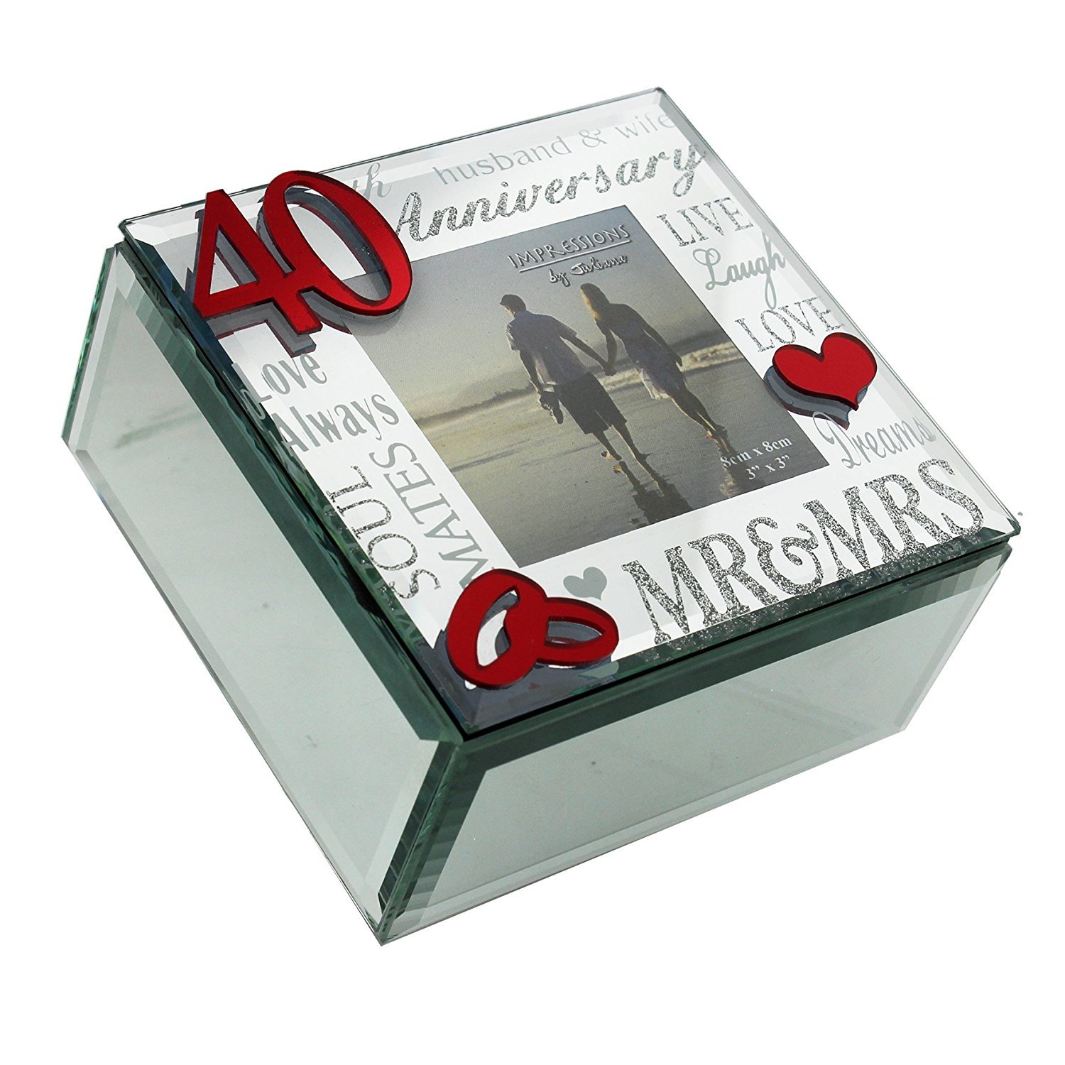 Oaktree Gifts Mirror 3D Words 40th Anniversary Trinket Box