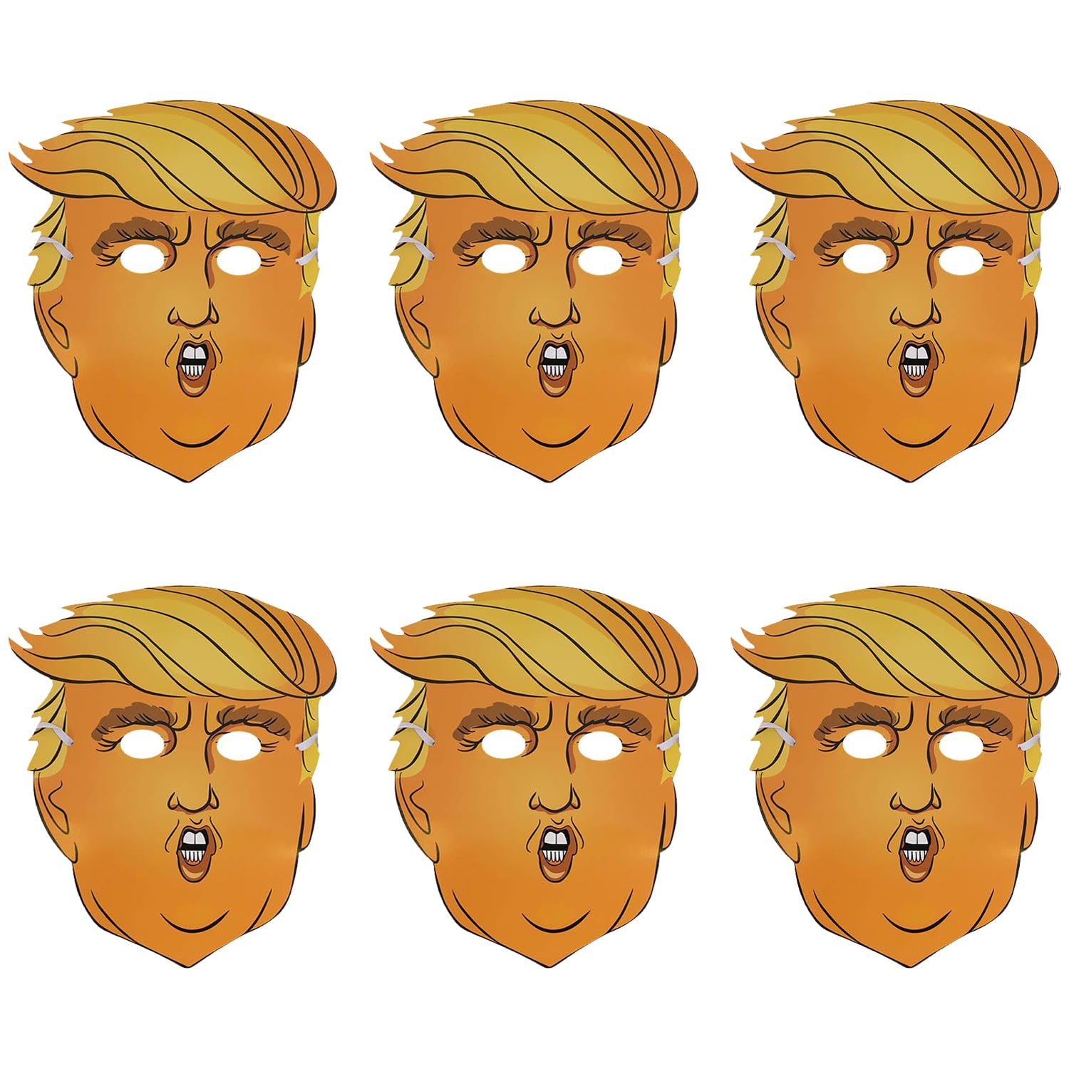Donald Trump Mask - Pack of 6 - Cardboard Cut-Out Face Mask with Elastic String - Funny Novelty President Political Halloween Fancy Dress Costume Accessory