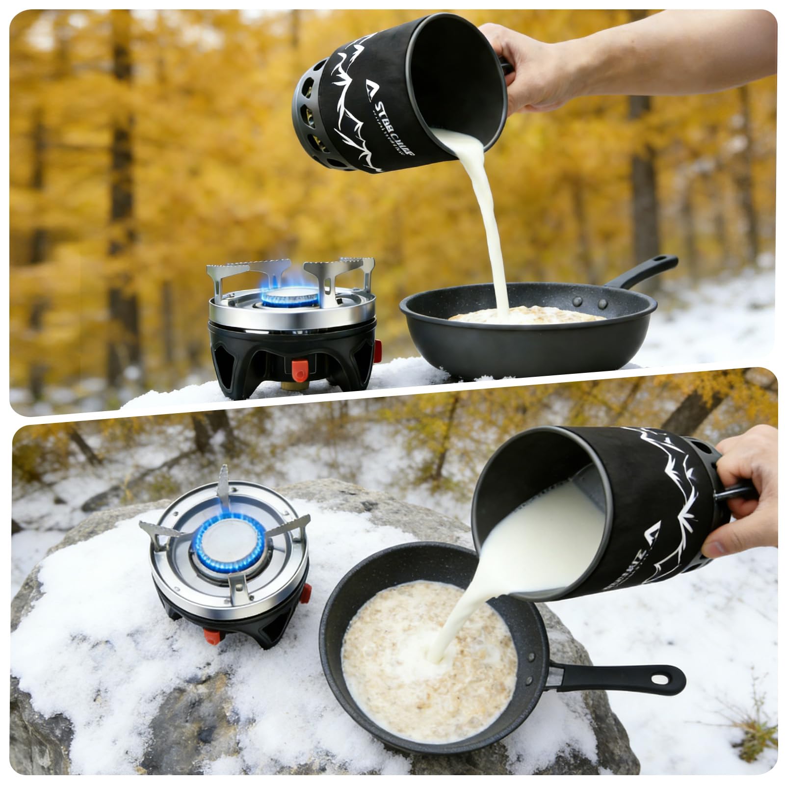 0,9L Réchaud de Camping Gaz Ultra-Léger Système de Cuisson Intégré, Couronne Énergétique, Allumage Piézo & Pot Support – Brûleur Portable Éco-énergétique pour Randonnée, Trekking et Backpacking