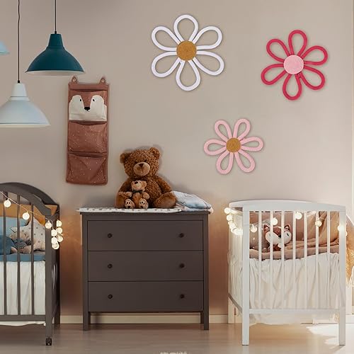 Miniatura 3 de 6 piezas de decoración bohemia de macramé tejido de flores de margaritas para colgar en la pared, decoración de pared de flores de 3 tamaños,