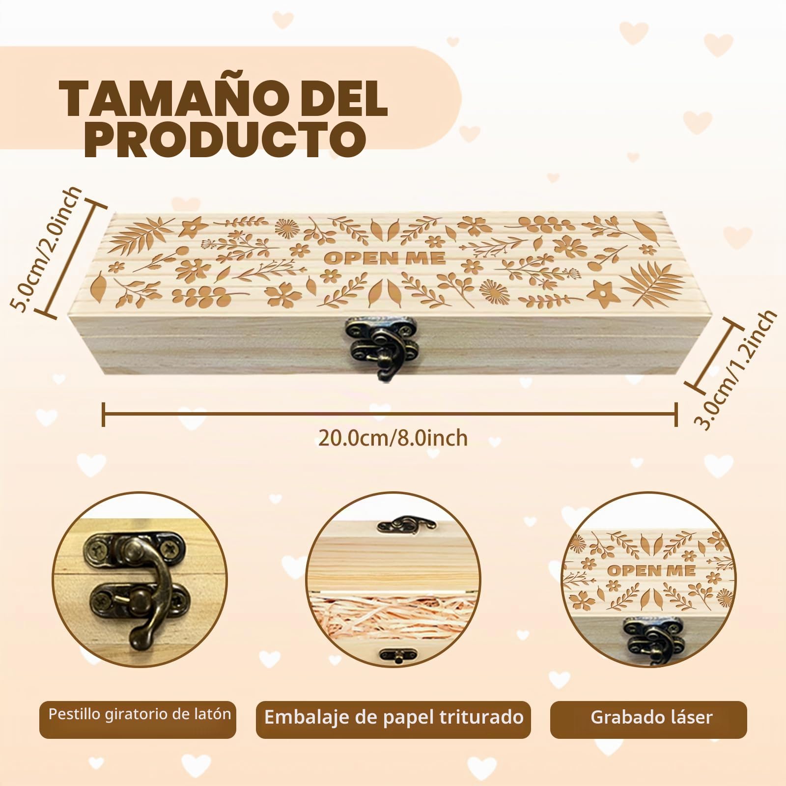 CHGCRAFT Prueba de embarazo Keepsake Box Flores y hojas Caja de madera para regalos de anuncio de embarazo con cinta de rafia y regalos de anuncio de bloqueo para papá marido, 8x2x1.2 pulgadas