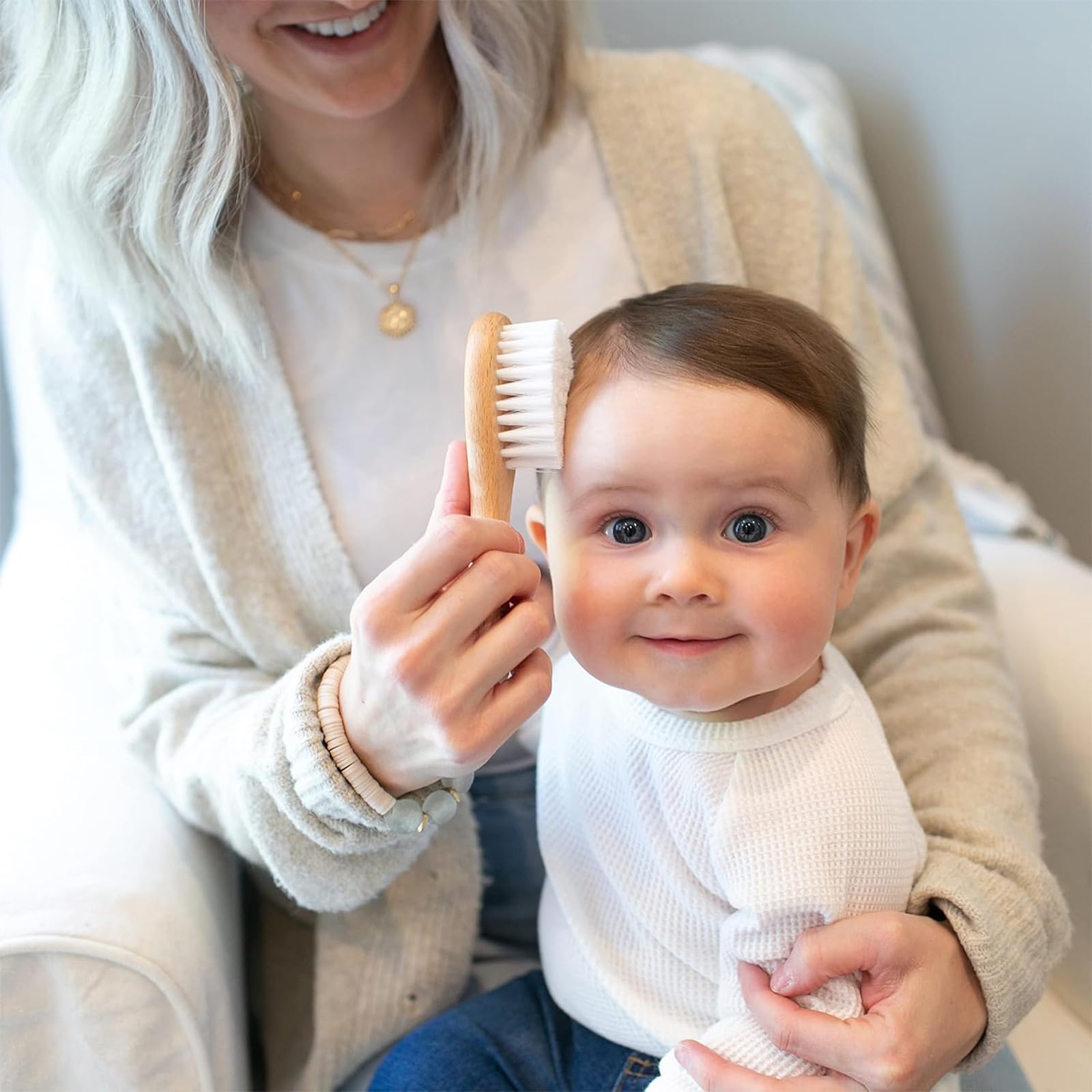 Brosse À Cheveux Bébé, Brosse à Cheveux De BéBé En Bois Et Ensemble Peigne, Poils de Chèvre Naturel, Peigne En Bois pour Nouveau-nés, Tout-petits et Jeunes Enfants