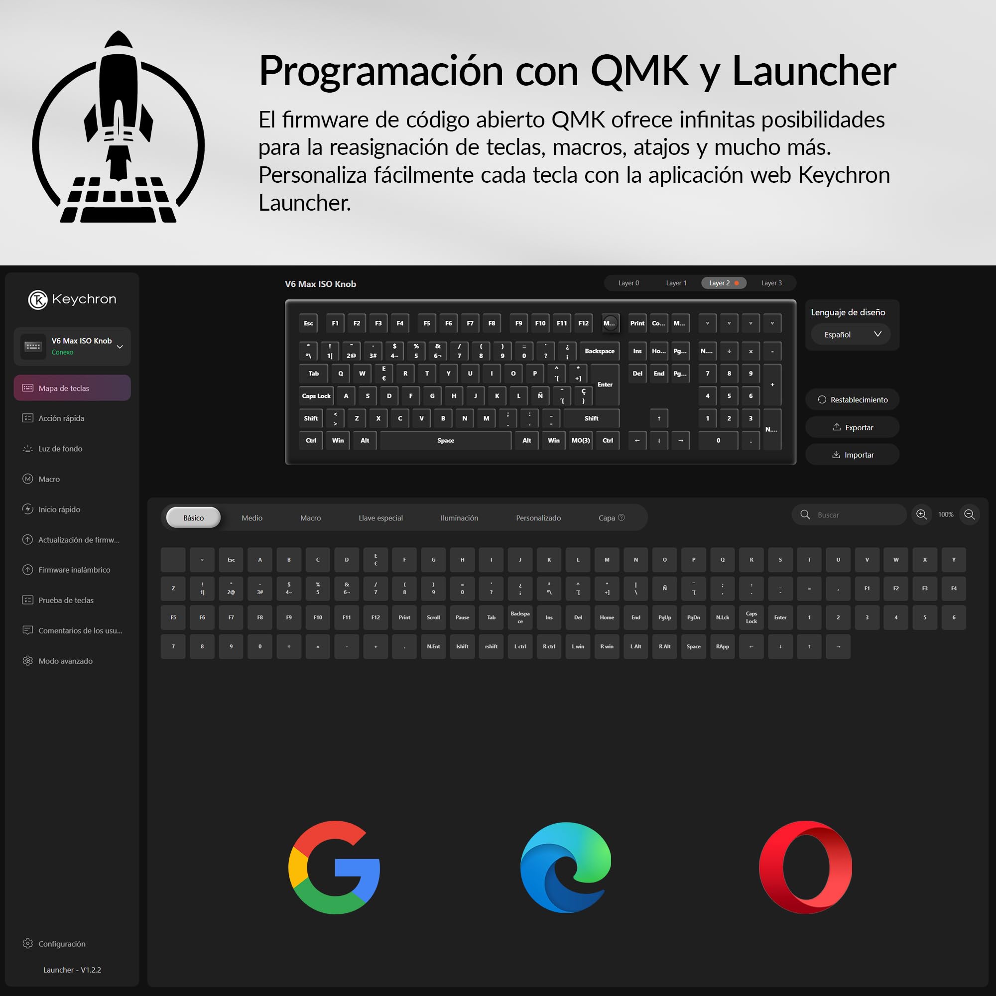 Keychron V6 MAX Teclado Mecánico Gaming Inalámbrico, 2.4 GHz/Bluetooth/Cable, Distribución QWERTY Español, Programable QMK, Compatible con Mac, Windows y Linux, Interruptores Gateron Jupiter Banana