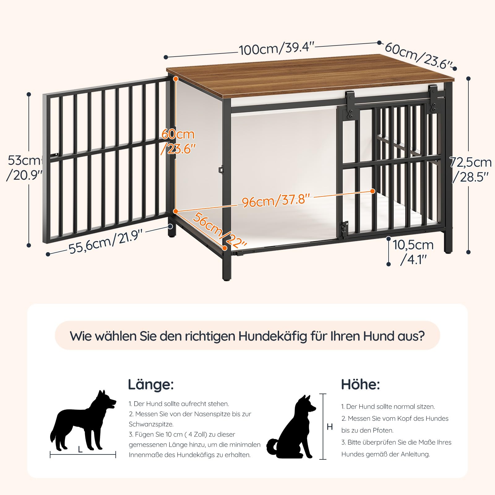 HOOBRO Hundekäfig Möbel, 100cm Hundebox für Zuhause, 2 Türen, Schiebetür, Moderne Hundebox Indoor für kleine bis mittelgroße Hunde, Hundekäfig Hochbelastbar, Weiß und Walnuss EBWH163GW03