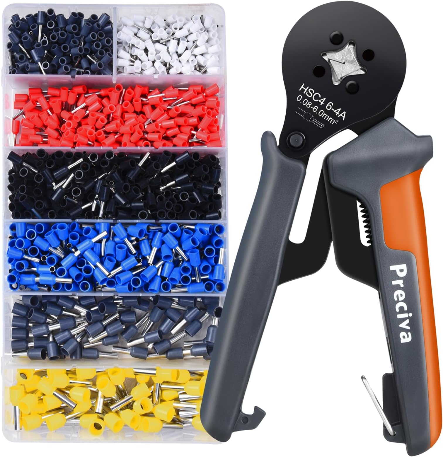 Preciva Ferrule Crimper Plier Kit, AWG28-10/0.08-6mm² Ferrule Crimping Toolkit, Wire Crimp Tool with 1200 Terminal Connectors and End Ferrules(1200Pcs)