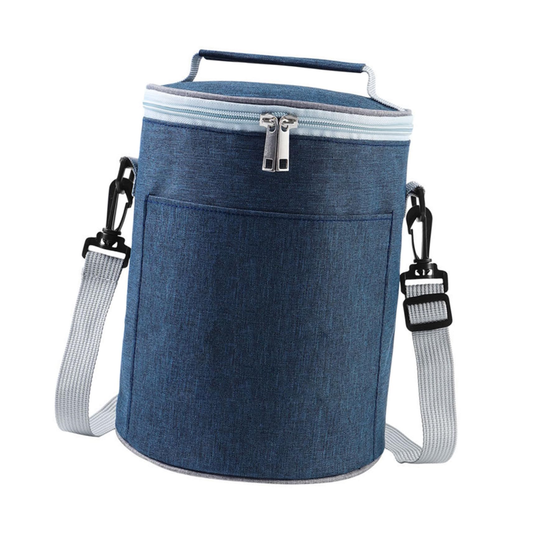SUPVOX Bolsa Térmica Aislante Redonda Mediana de Tela Oxford Interior de Aluminio Bolsa de Almuerzo Portátil para Camping y Trabajo Isotérmica para Comida Caliente y Fría Color Azul