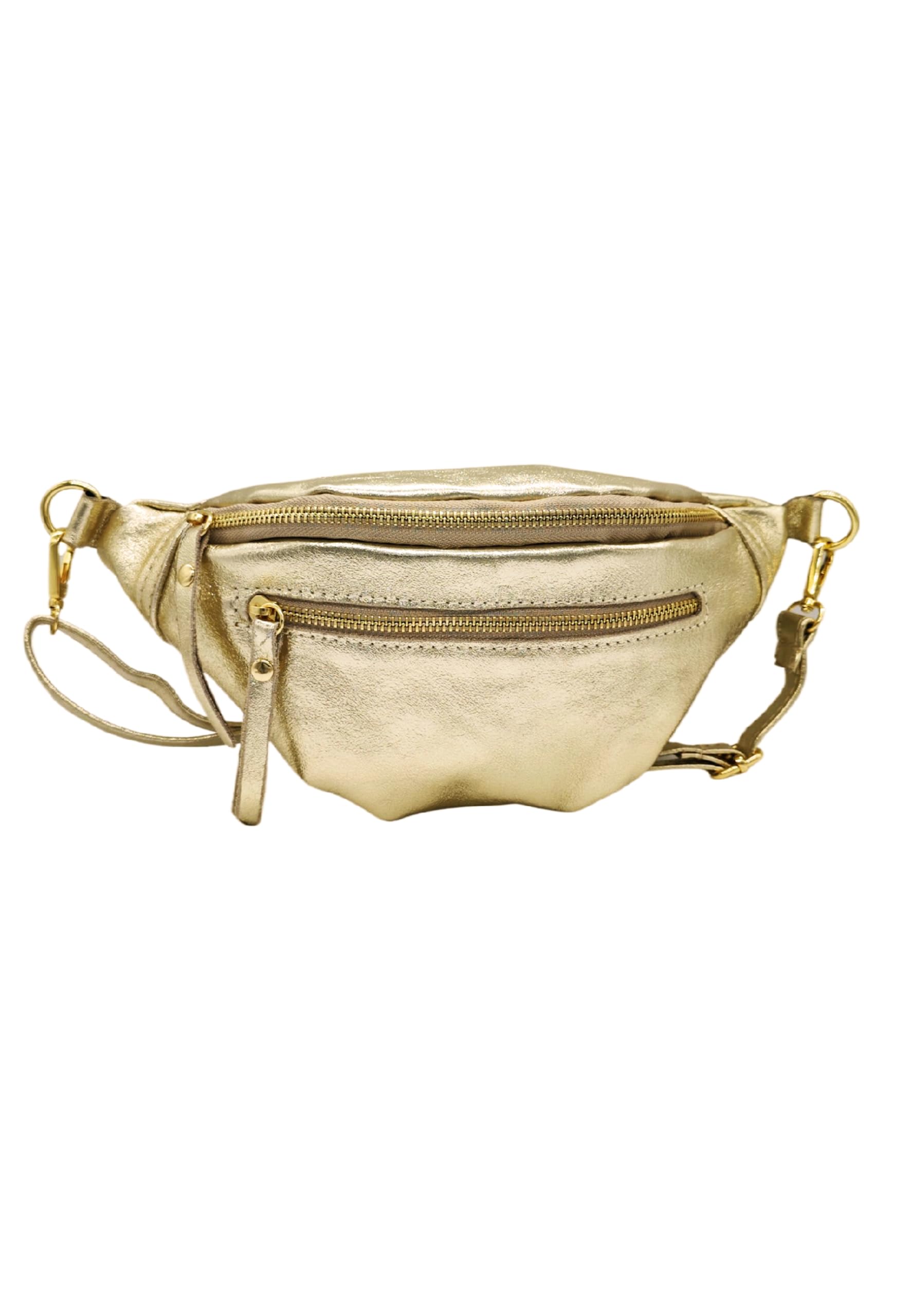 Soleil Chic - Chic Sac Banane Cuir Femme Sac Poitrine Italien en Cuir Vachette (Or)